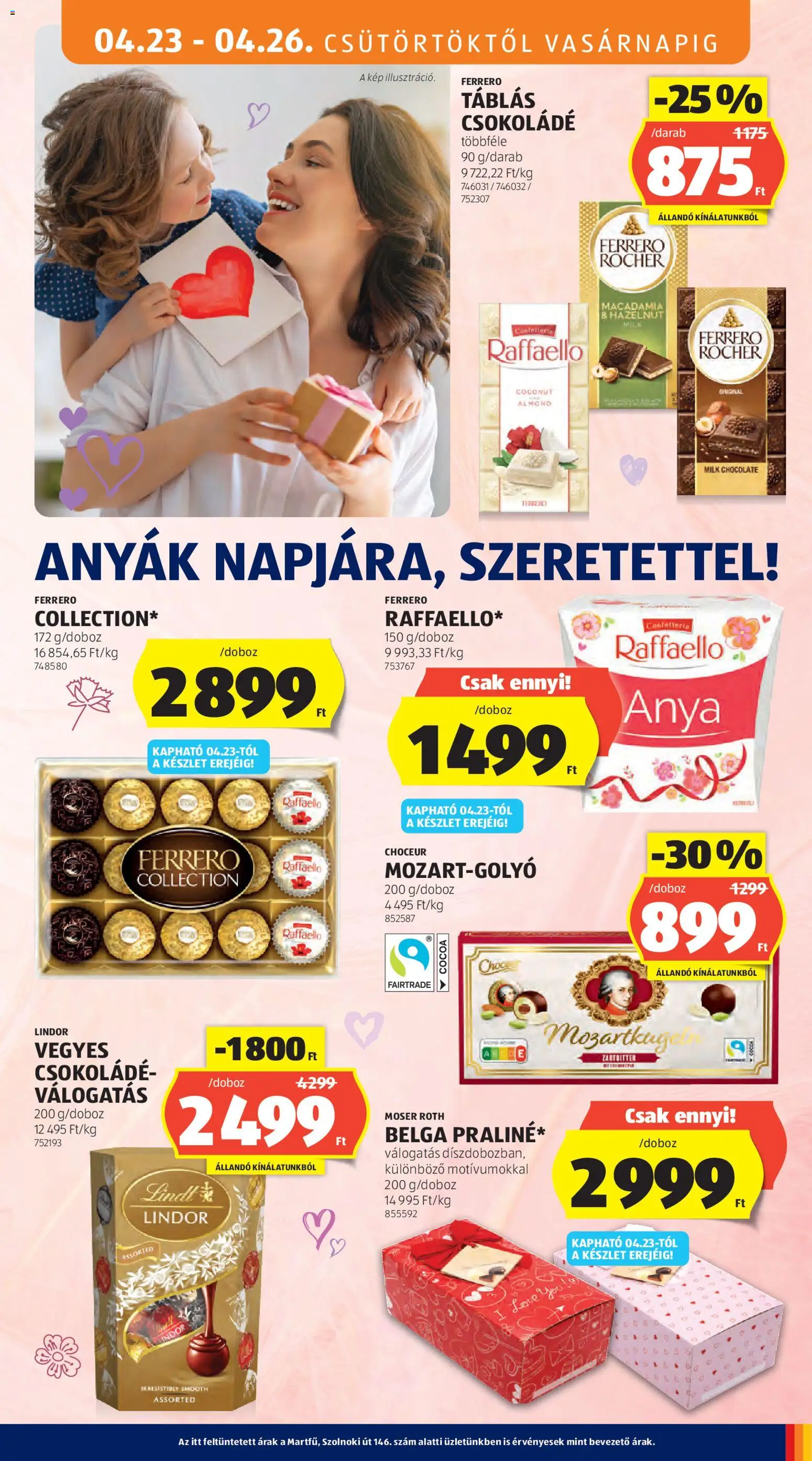 Aldi akciós ujság - amely érvényes a következő dátumtól: 23.04.2026 | Oldal: 17 | Termékek: Raffaello, Ferrero rocher, Csokoládé