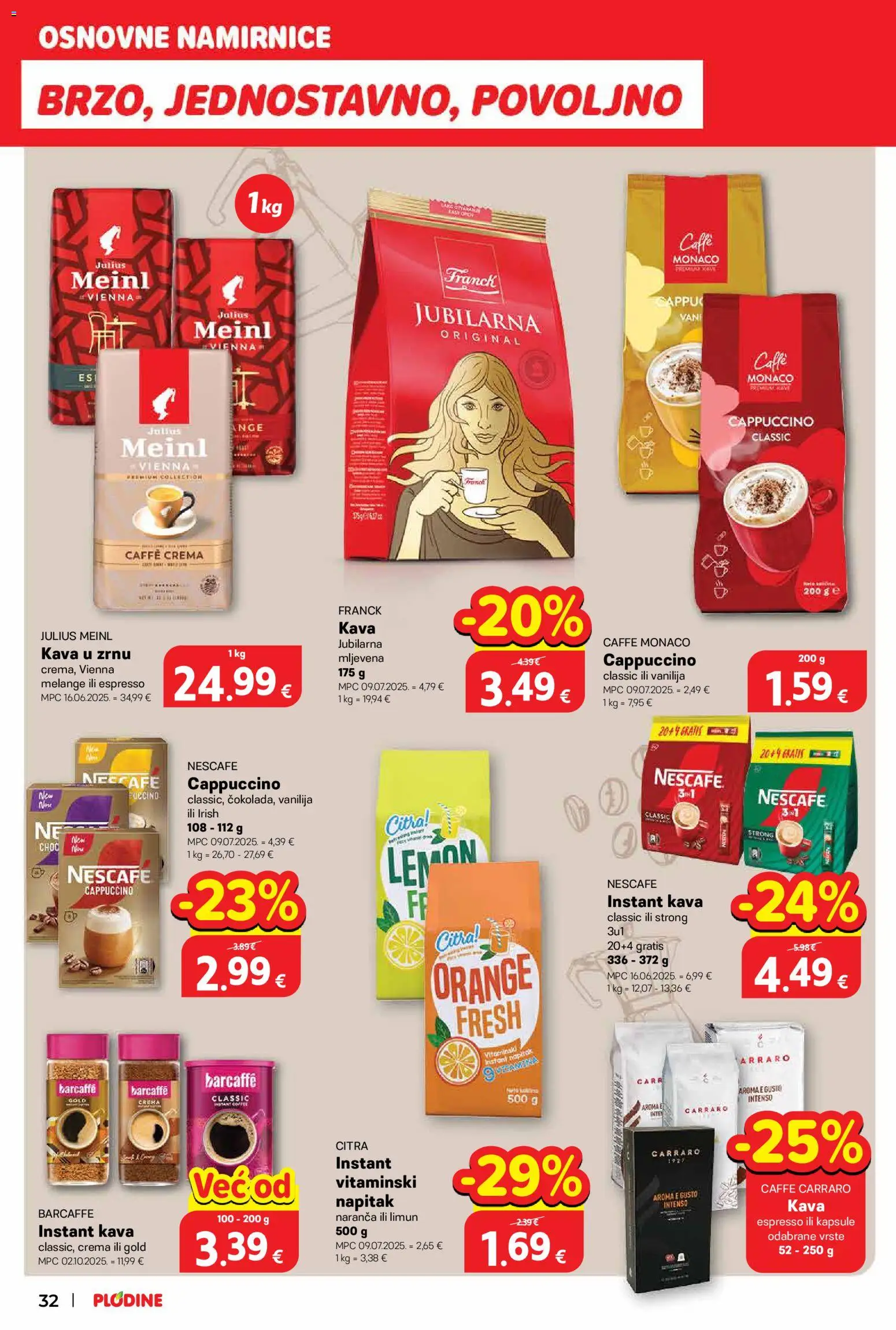 Plodine katalog | vrijedi od 11.03.2026 | Stranica: 32 | Proizvodi: Nescafe, Kava, Barcaffe, Limun