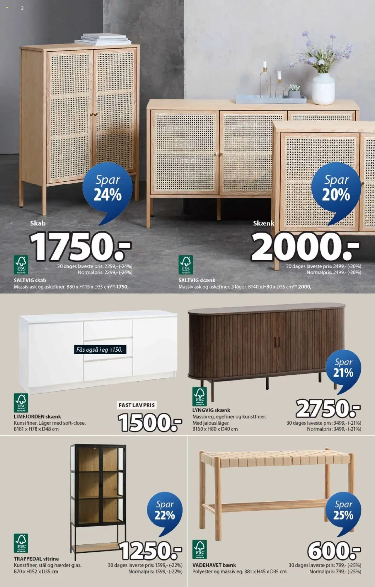JYSK tilbudsavis – gyldig fra 10.10.2025 | Side: 2 | Produkter: Skab, Skænk, Vitrine, Bænk