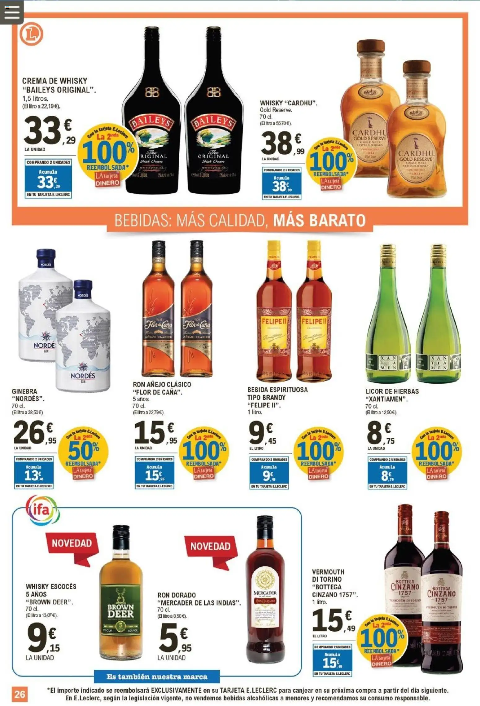 E.Leclerc folleto │ válido desde el 07.01.2026 | Página: 26 | Productos: Licor, Crema, Whisky, Μαύρο πιπέρι