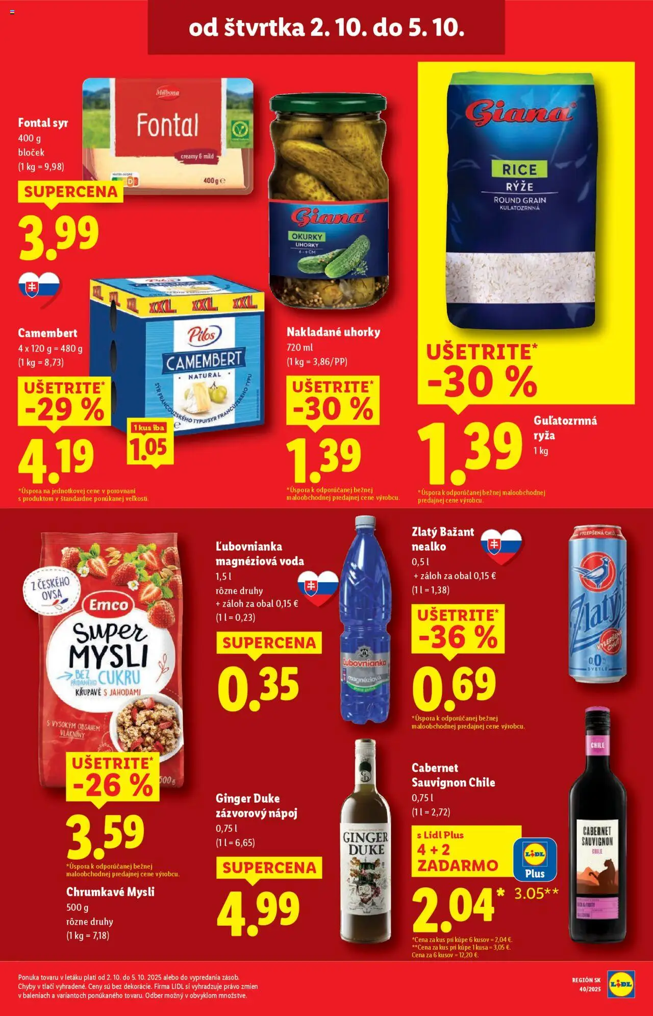 Nové Lidl akcie – leták je platný od 29.09.2025 | Strana: 75 | Produkty: Ryža, Zlatý Bažant, Voda, Uhorky
