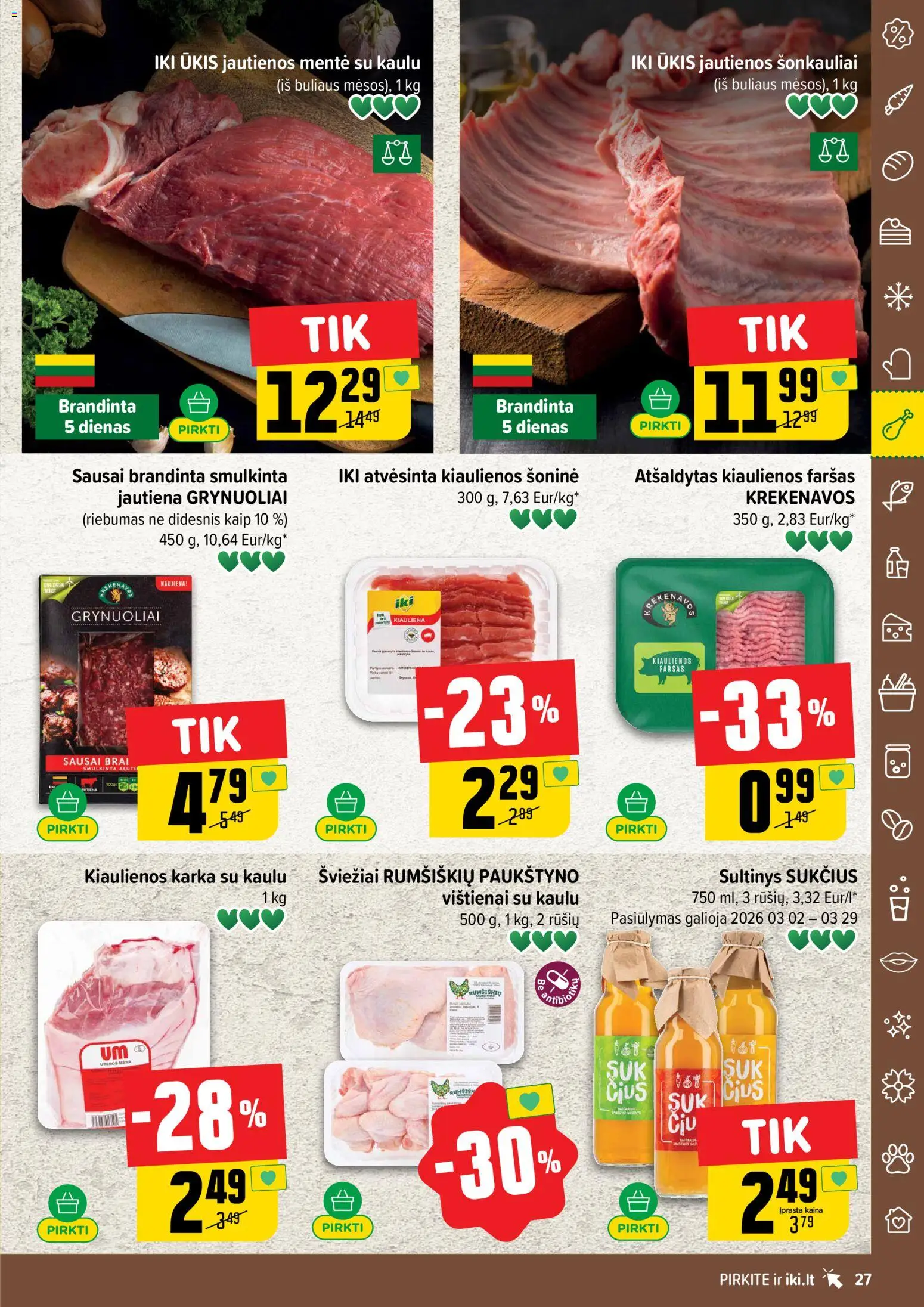 IKI akcijos nuo 02.03.2026 | Puslapis: 27 | Prekių: Kiaulienos, Jautienos, Kiauliena, Jautiena