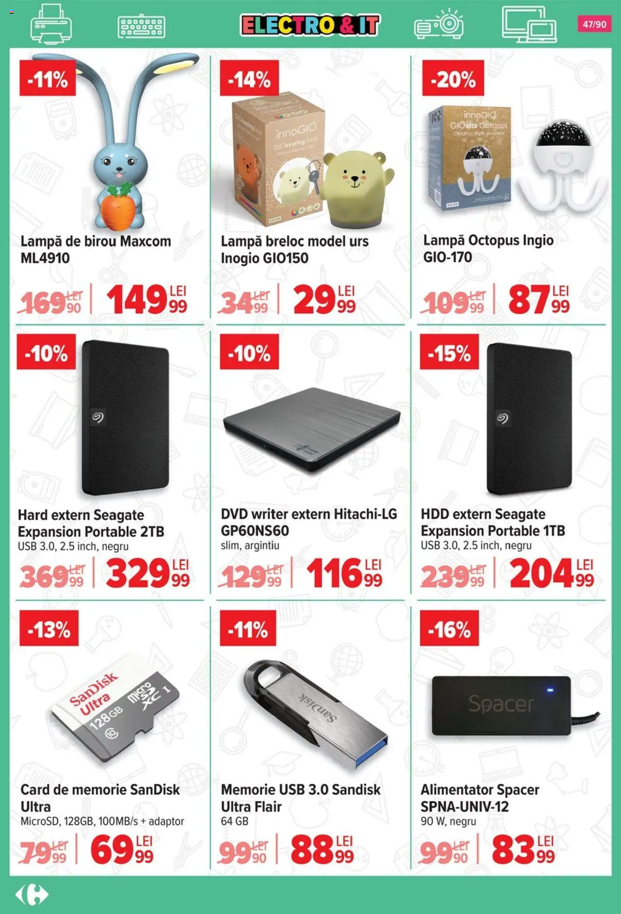 Carrefour catalog - Începe școala – valabil de la 13.08.2025 | Pagină: 48 | Produse: Memorie, Card De Memorie, Usb, Lampă
