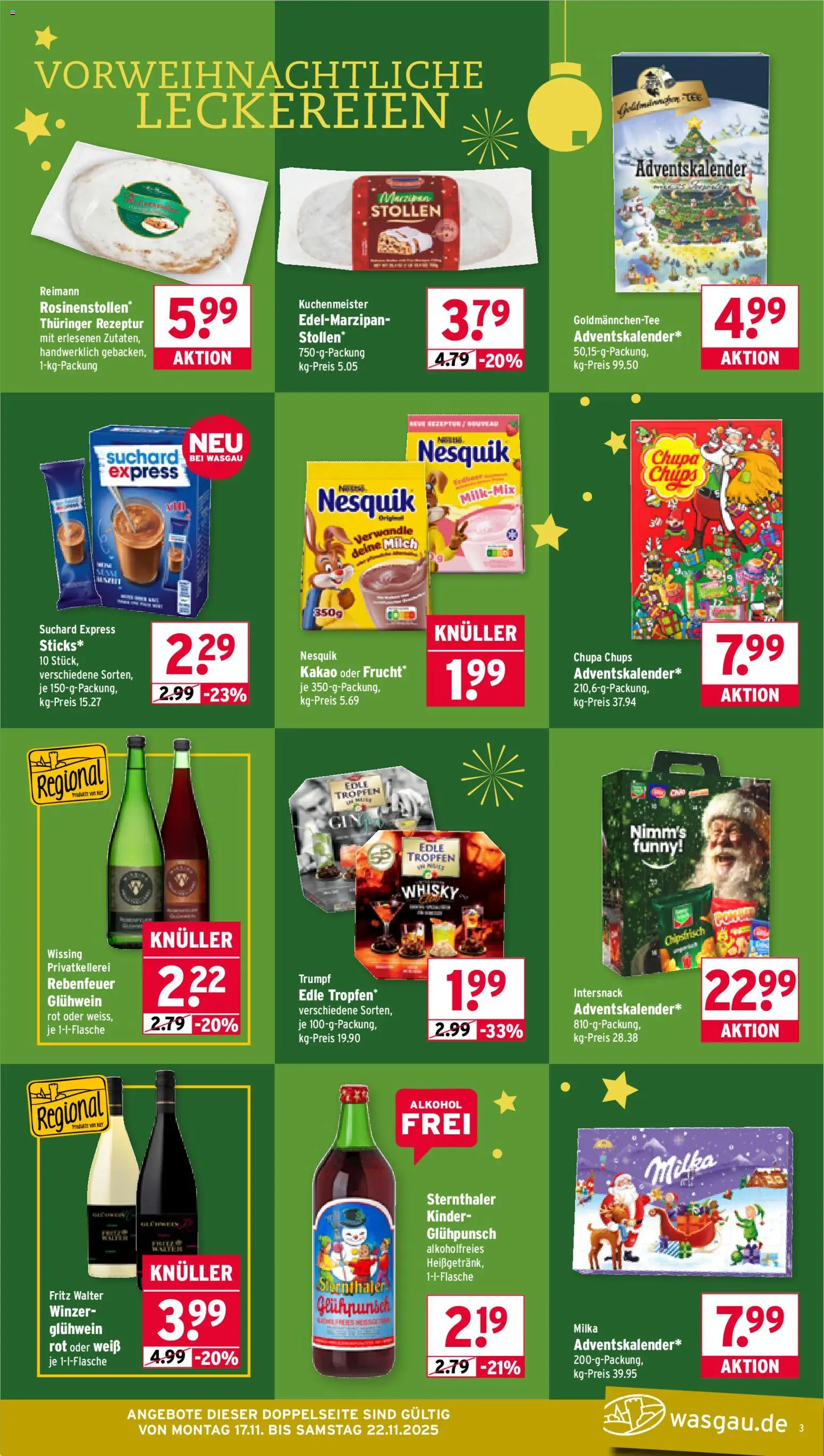 Wasgau Prospekt 	 – gültig ab 17.11.2025 | Seite: 3 | Produkte: Whisky, Nesquik, Milch, Milka