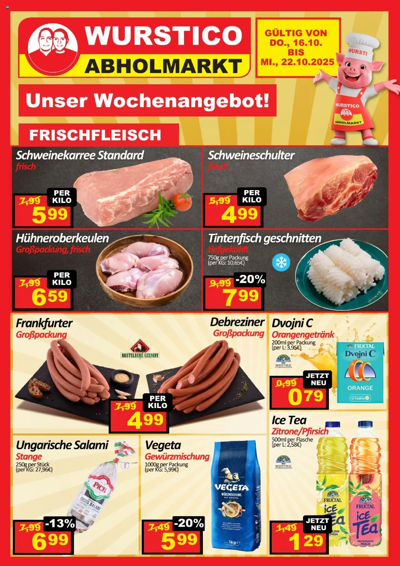 Wurstico Abholmarkt Flugblatt gültig ab 16.10.2025 | Seite: 1 | Produkte: Gemüse, Salami