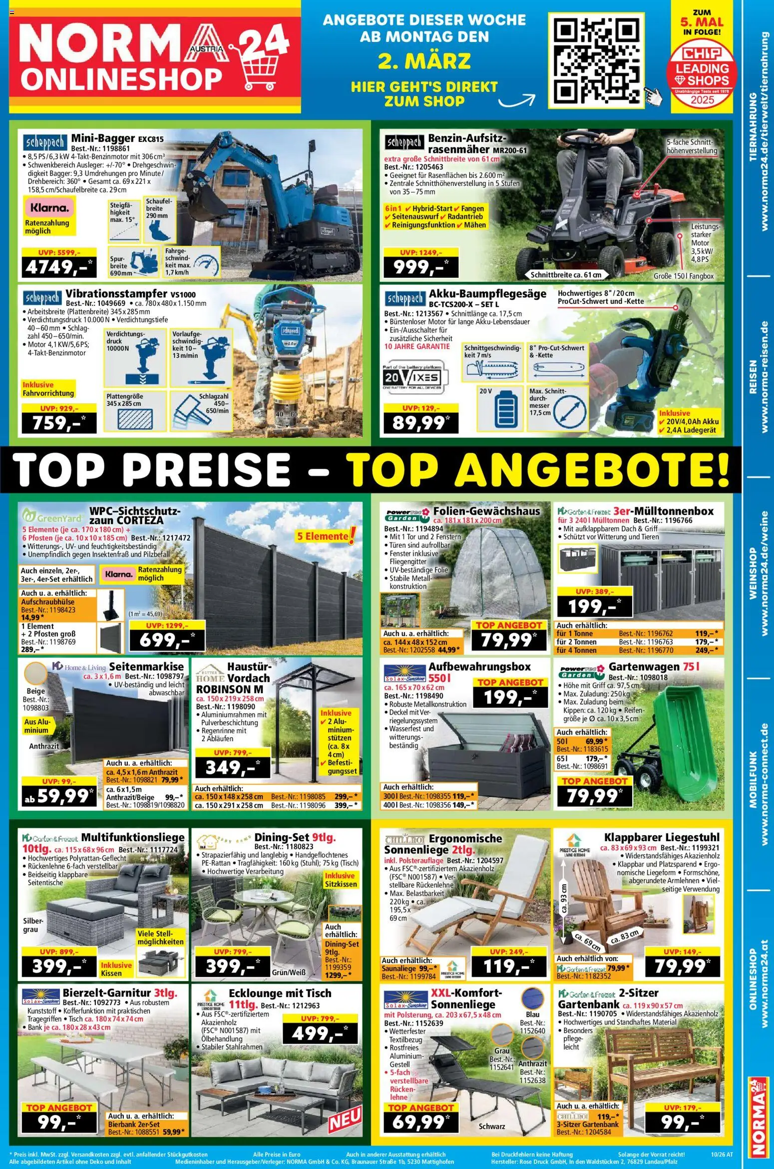 Norma Flugblatt gültig ab 02.03.2026 | Seite: 19 | Produkte: Rasenmäher, Kissen, Liegestuhl, Tisch