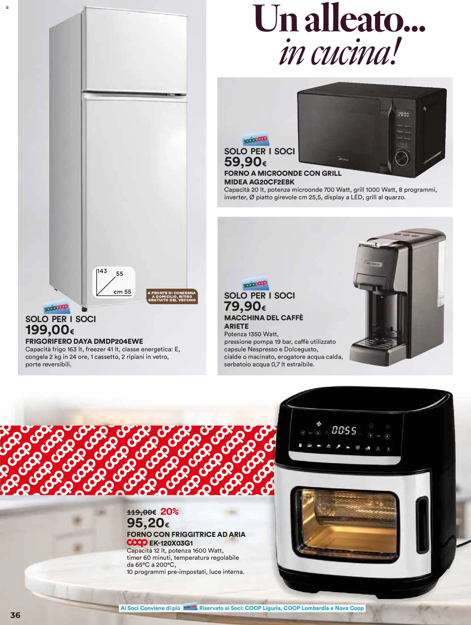 Volantino Ipercoop del 27.12.2025 | Pagina: 36 | Prodotti: Microonde, Acqua, Forno a microonde, Frigorifero