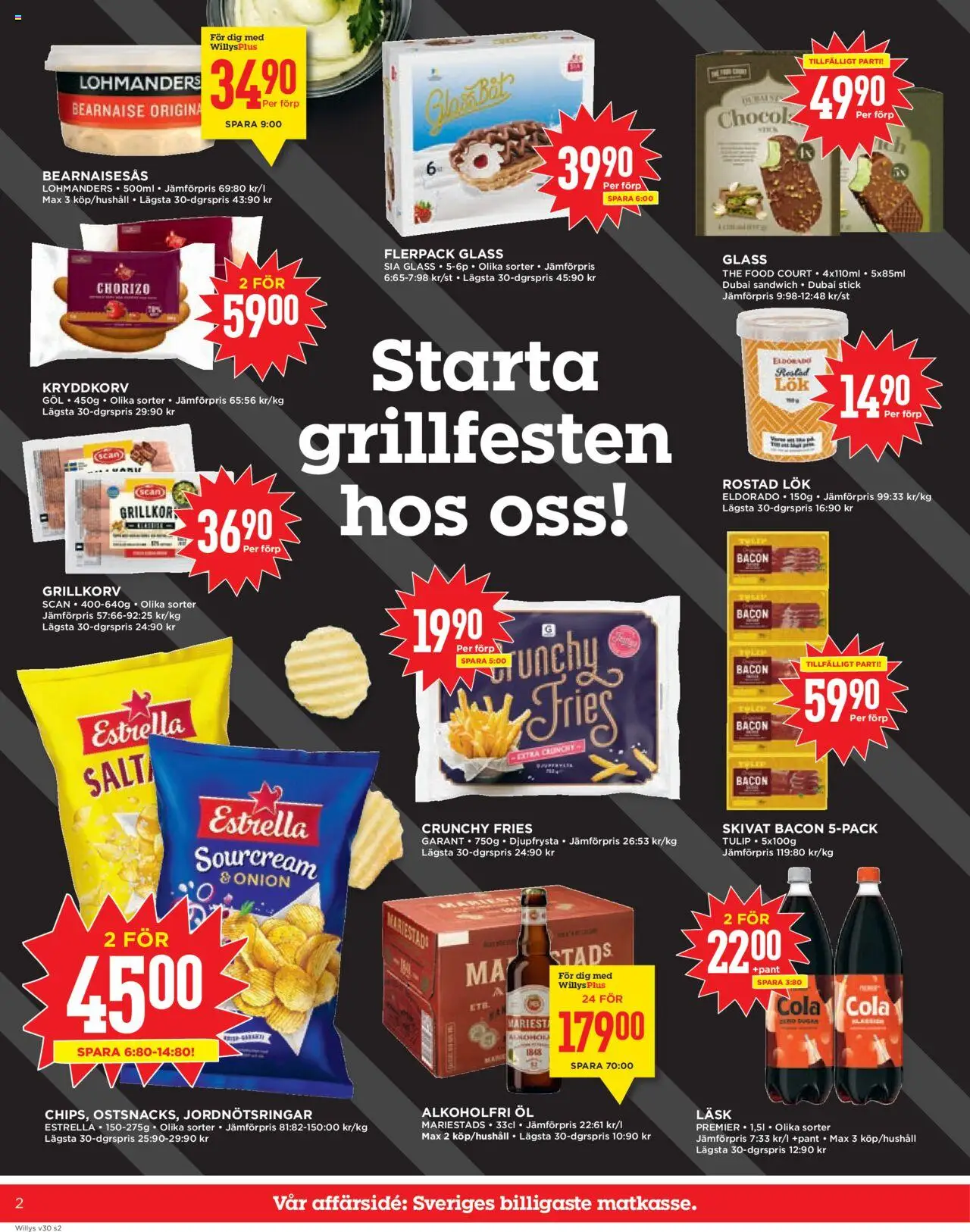 Willys reklamblad aktuell från 21.07.2025 | Sida: 2 | Produkter: Bacon, Rostad lök, Öl, Glass