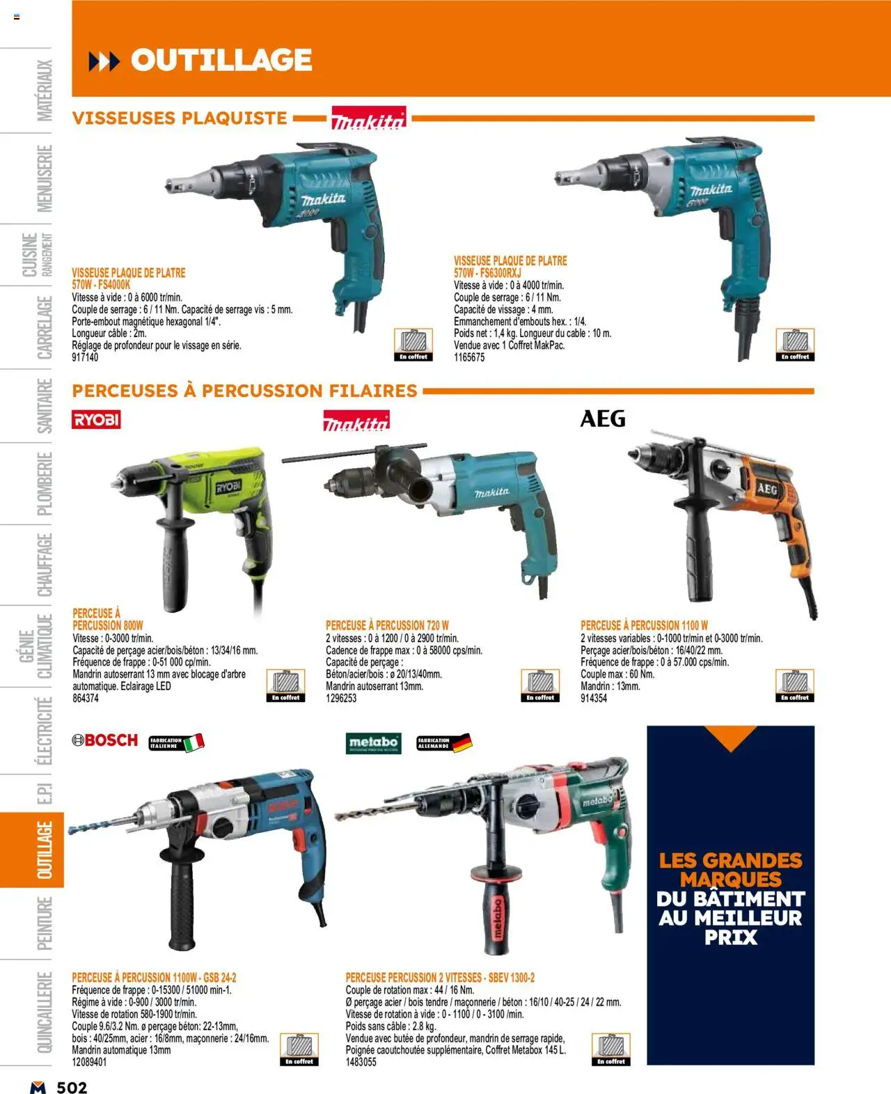  | Page: 502 | Produits: Perceuse, Câble, Poids, Plâtre