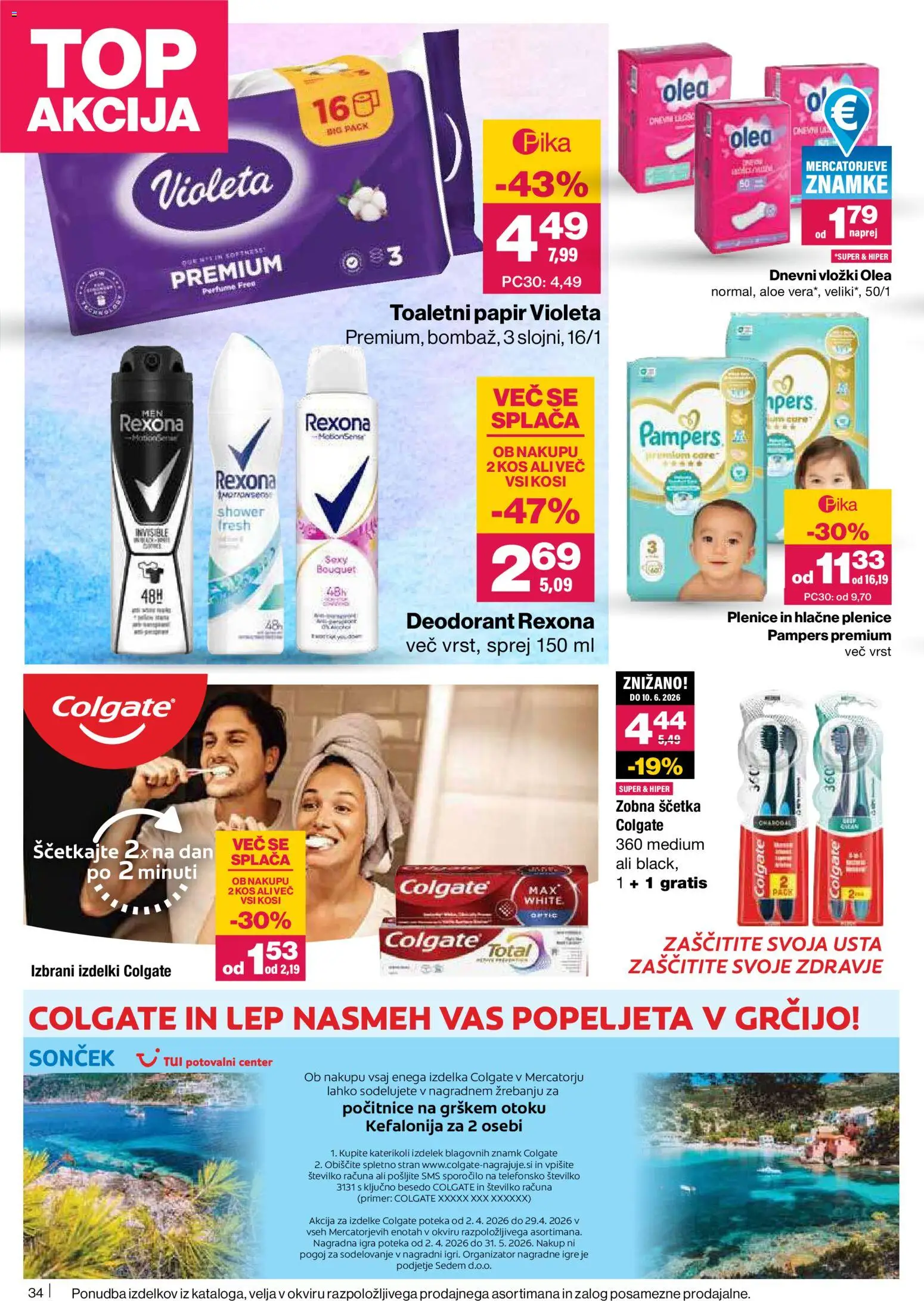 Novi Mercator katalog ponudbe – veljaven od 02.04.2026 | Stran: 34 | Izdelki: Plenice, Kos, Deodorant, Zobna scetka