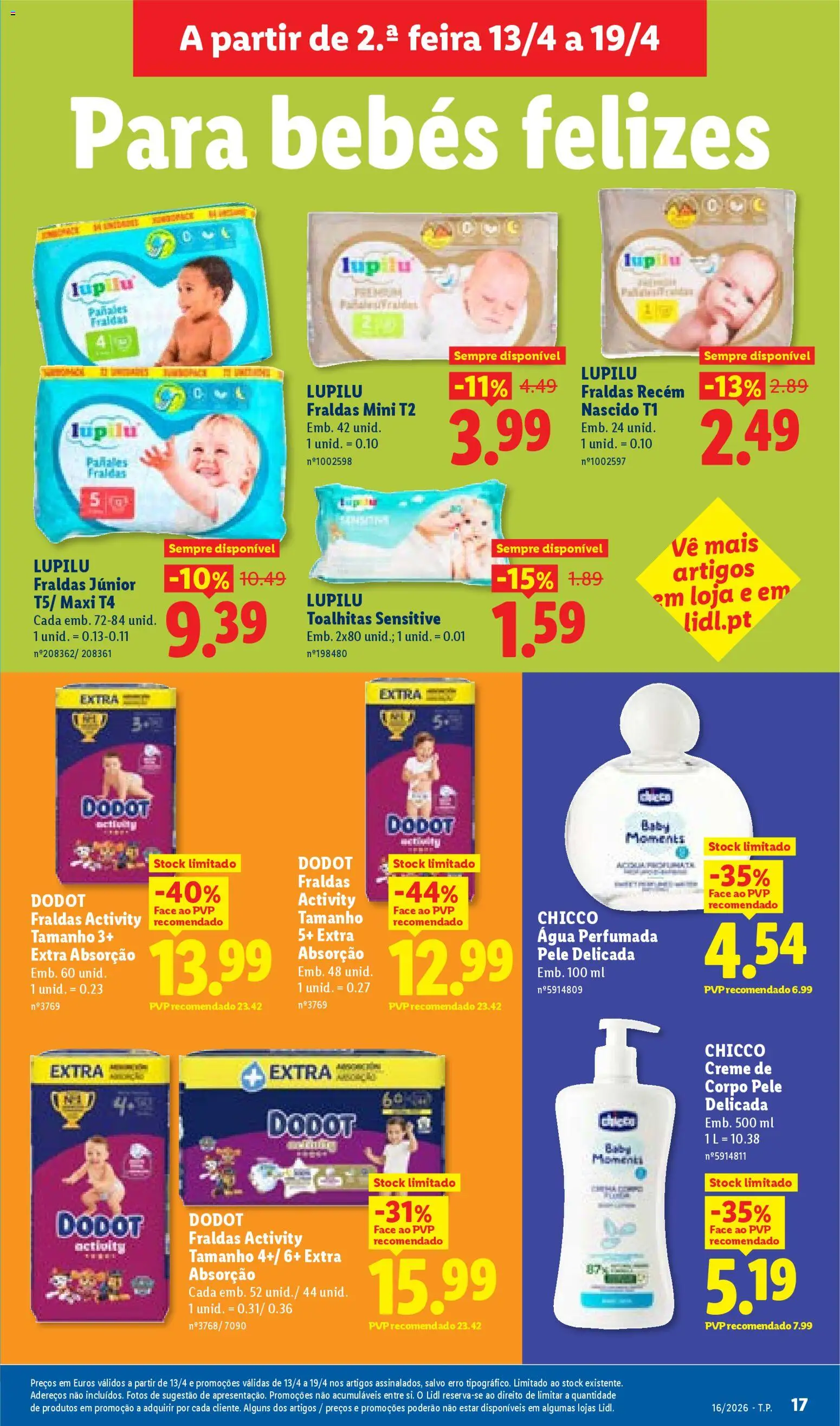 Lidl folheto │ válido de 13.04.2026 | Página: 17 | Produtos: Agua, Fraldas, Perfume, Creme