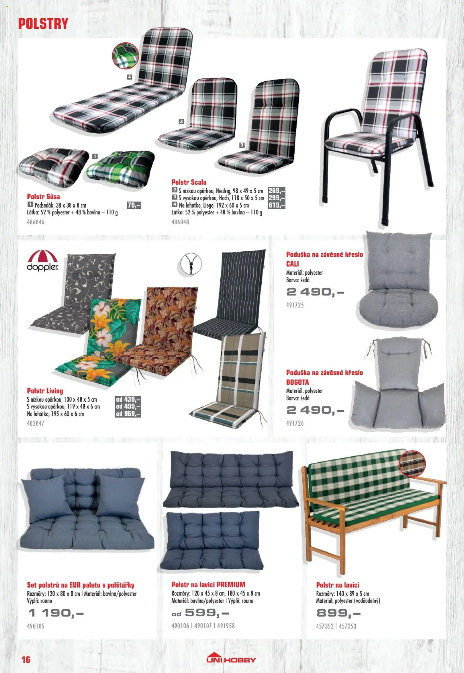Uni Hobby katalog - Nábytek, grily a bazény 2026 od 10.04.2026 | Strana: 16 | Produkty: Polštářky, Křeslo