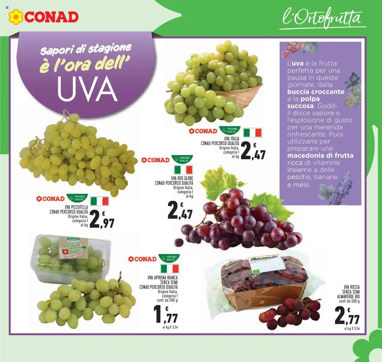 Volantino Conad del 25.09.2025 | Pagina: 7 | Prodotti: Banane, Frutta, Uva, Macedonia
