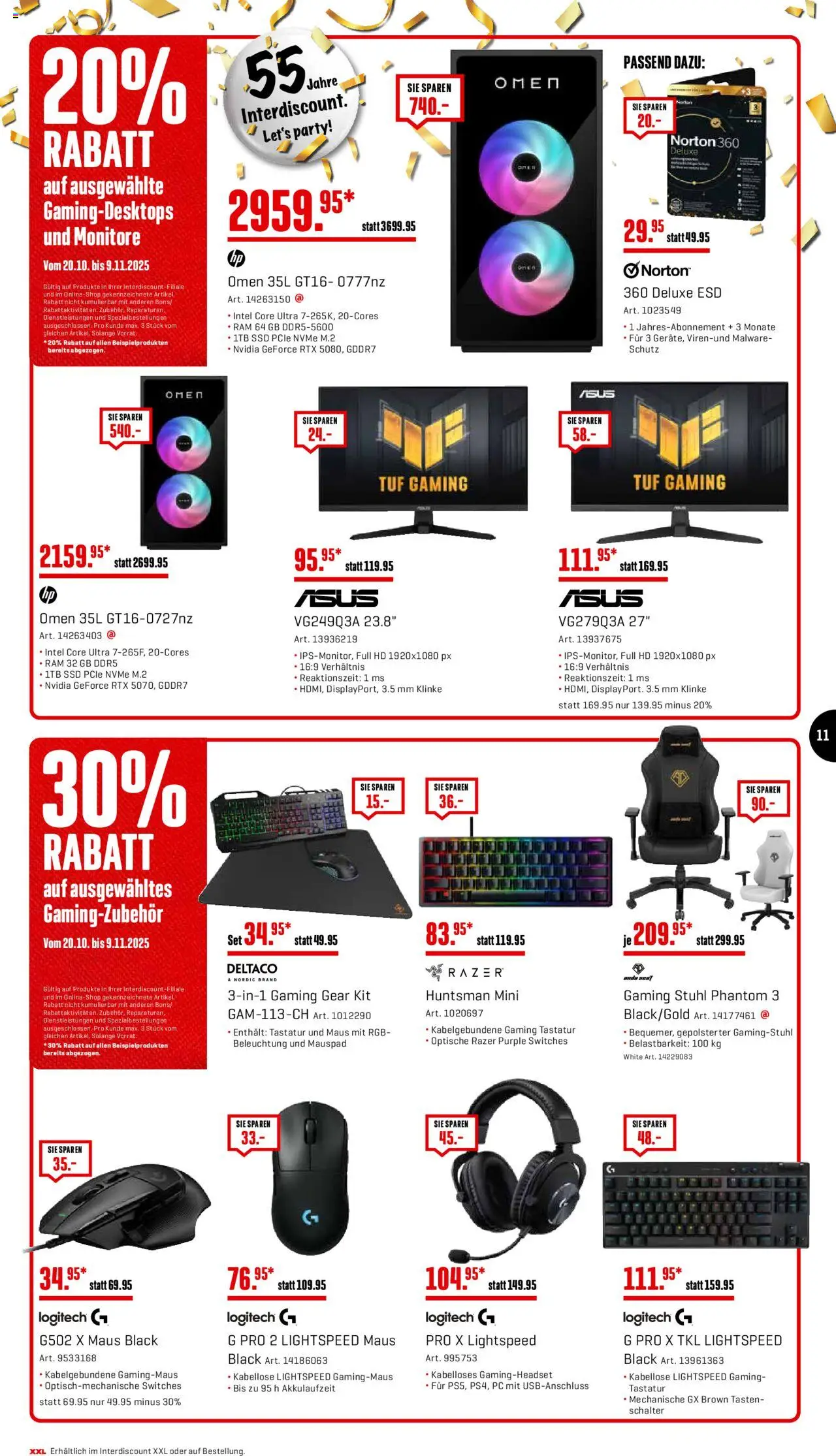 Interdiscount Aktionen – gültig ab 20.10.2025 | Seite: 11 | Produkte: Stuhl, Pc, Maus, Gamingstuhl