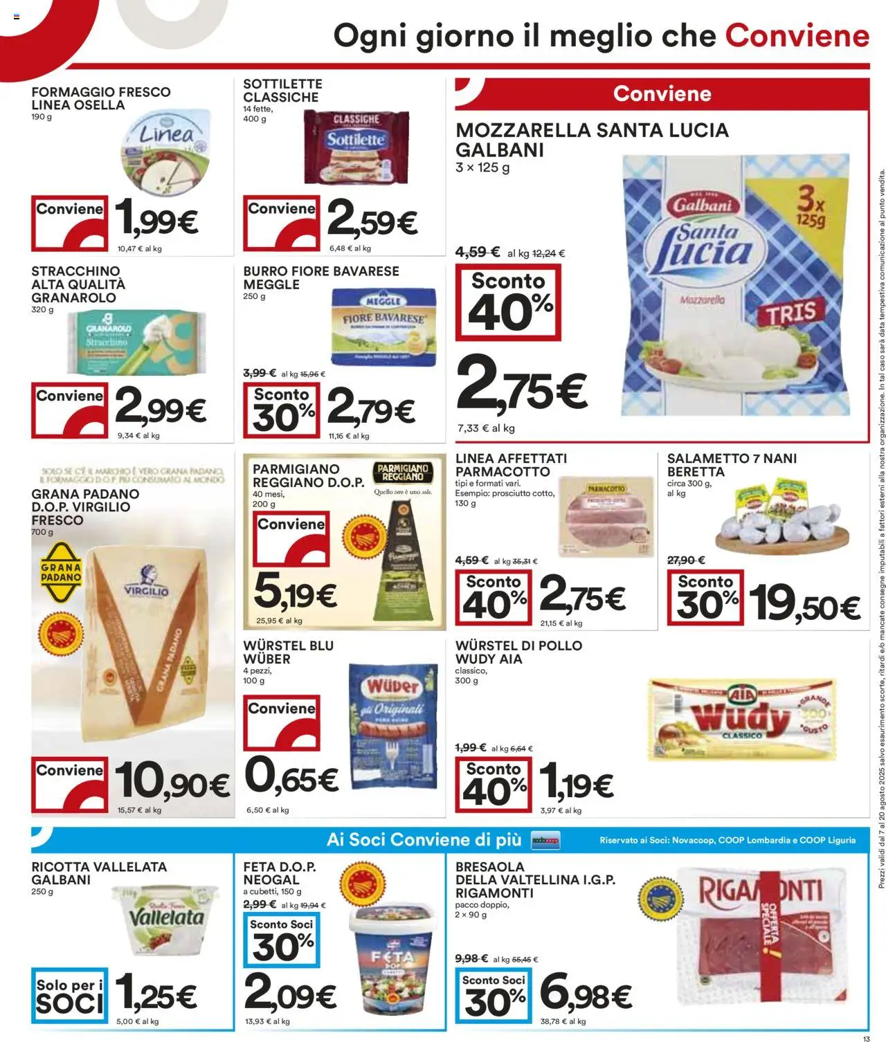 Volantino COOP del 07.08.2025 | Pagina: 13 | Prodotti: Prosciutto, Burro, Parmigiano reggiano, Parmigiano