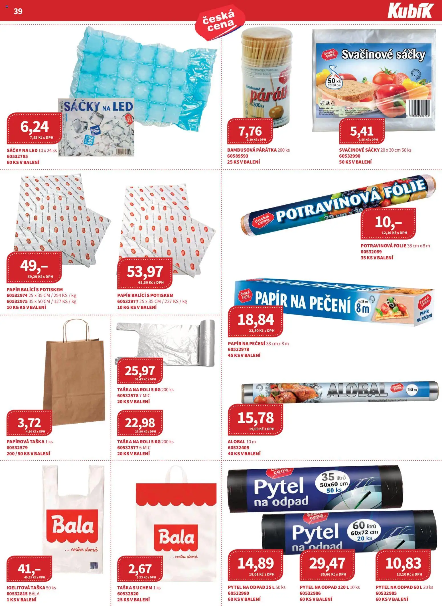 Kubík leták - Velkoobchod 04/2026 od 01.04.2026 | Strana: 39 | Produkty: Fólie, Potravinová folie, Papír na pečení, LED