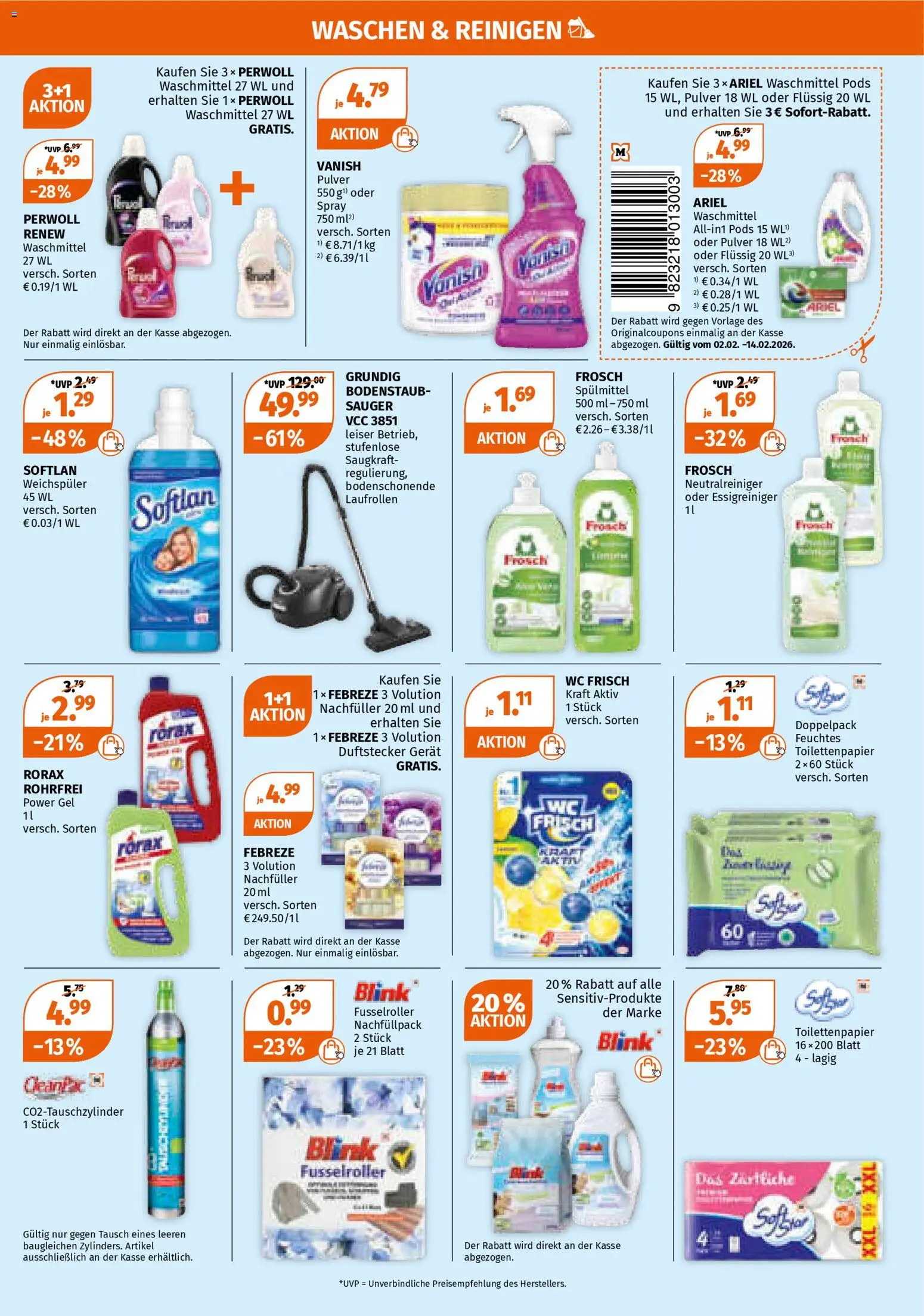 Müller Prospekt 	 – gültig ab 02.02.2026 | Seite: 9 | Produkte: Ariel, Waschmittel, Wc frisch, Toilettenpapier