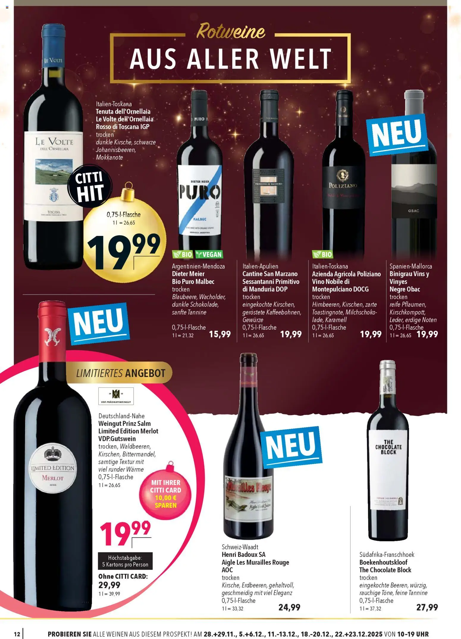 CITTI Markt - Weine zum Fest – gültig ab 26.11.2025 | Seite: 12 | Produkte: Merlot, Rouge, Gewürze, Uhr