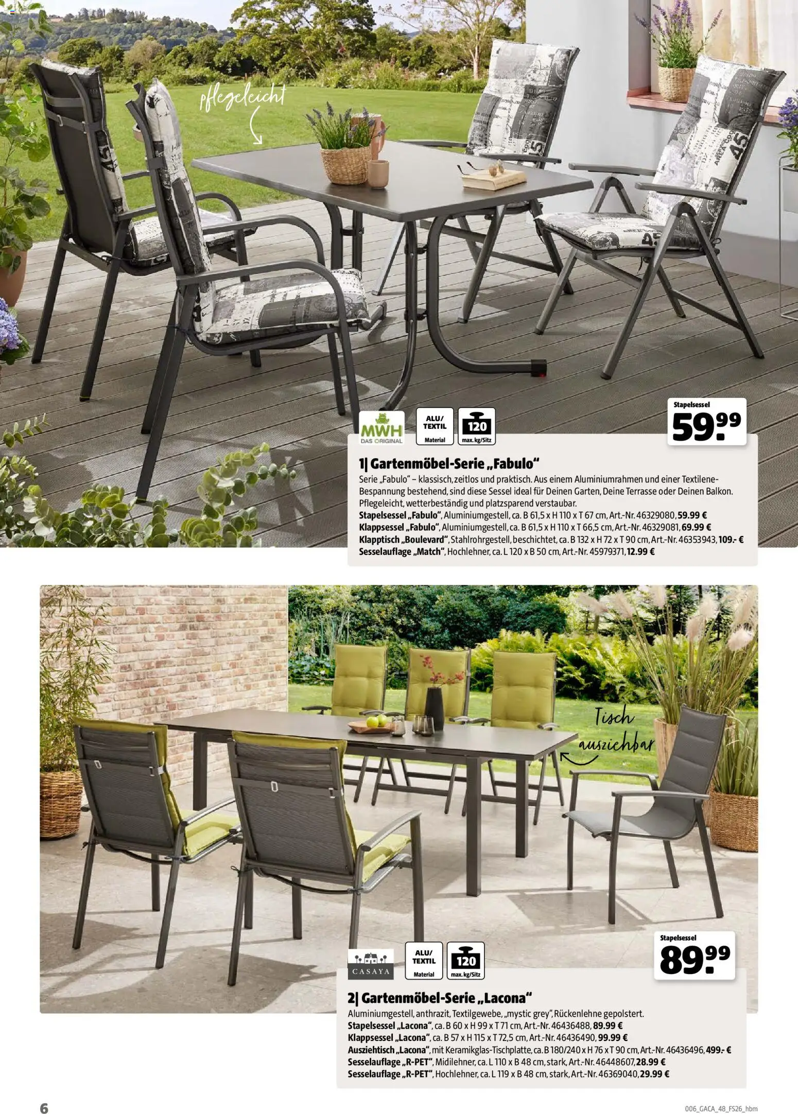 Hagebau Gartenmöbelsortiment – gültig ab 02.03.2026 | Seite: 6 | Produkte: Sessel, Tisch