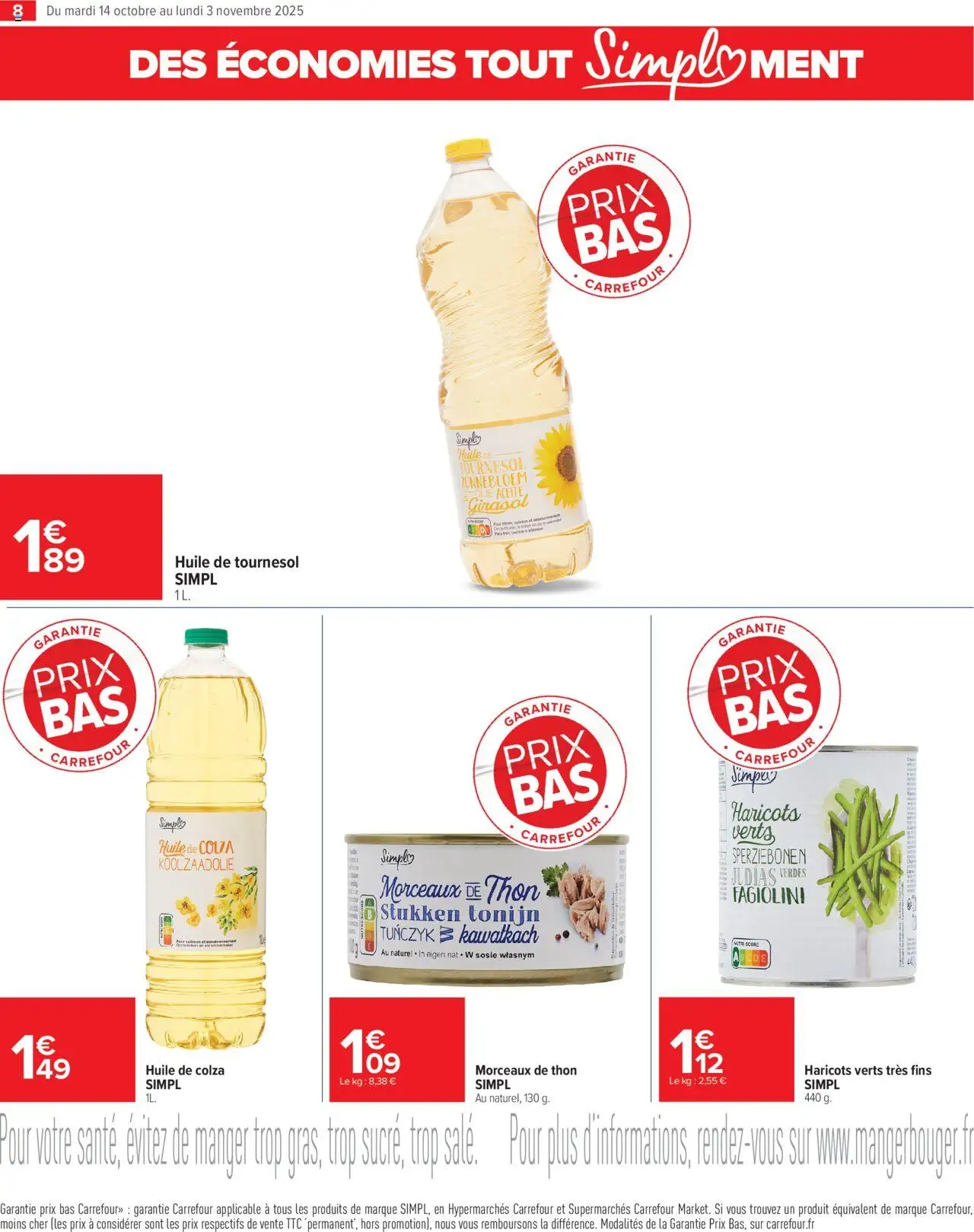 {H1} | Page: 8 | Produits: Haricots verts, Thon, Huile de tournesol, Huile