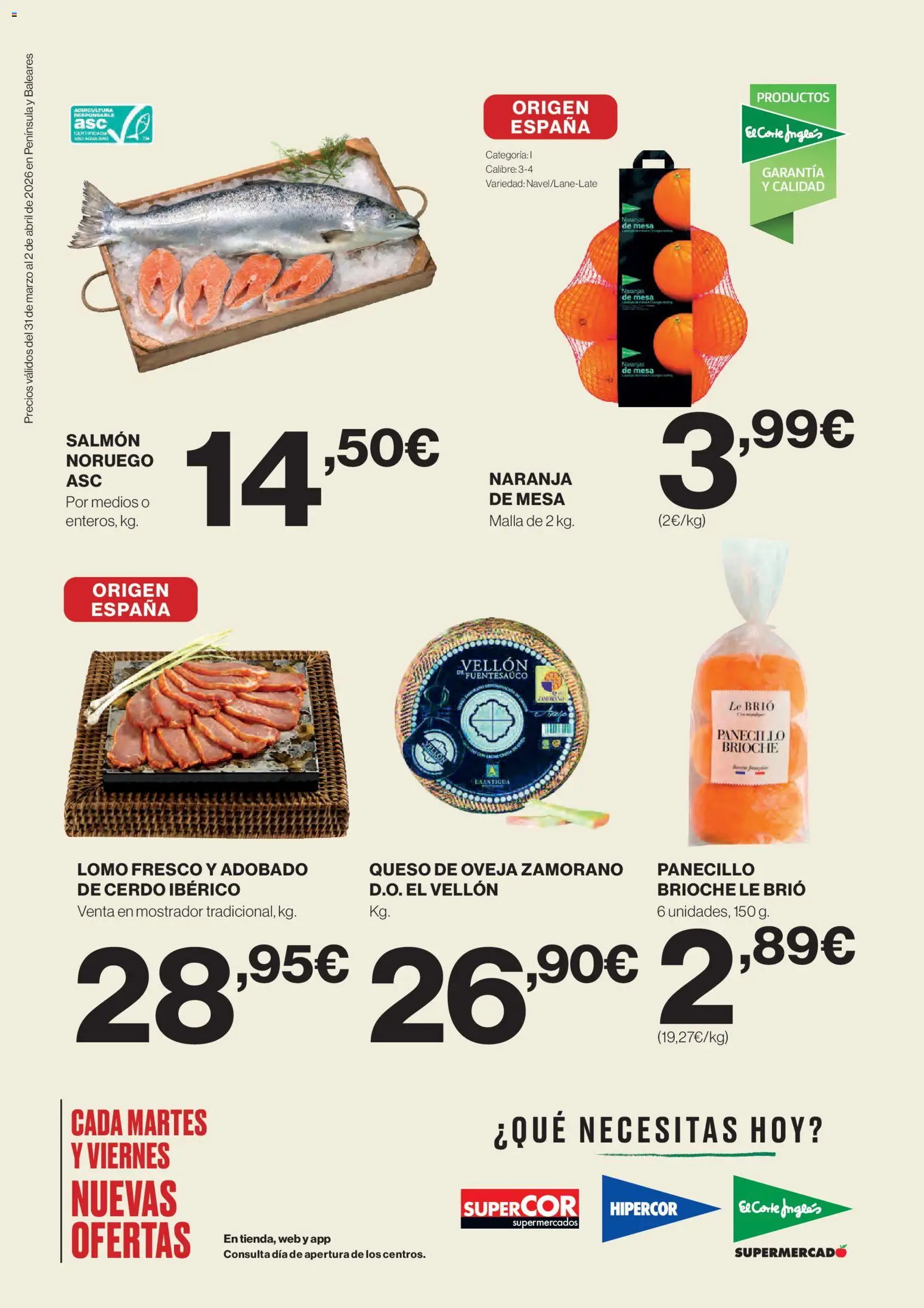 El Corte Inglés ofertas │ válido desde el 31.03.2026 | Página: 2 | Productos: Queso de oveja, Cerdo, Naranjas, Mesa