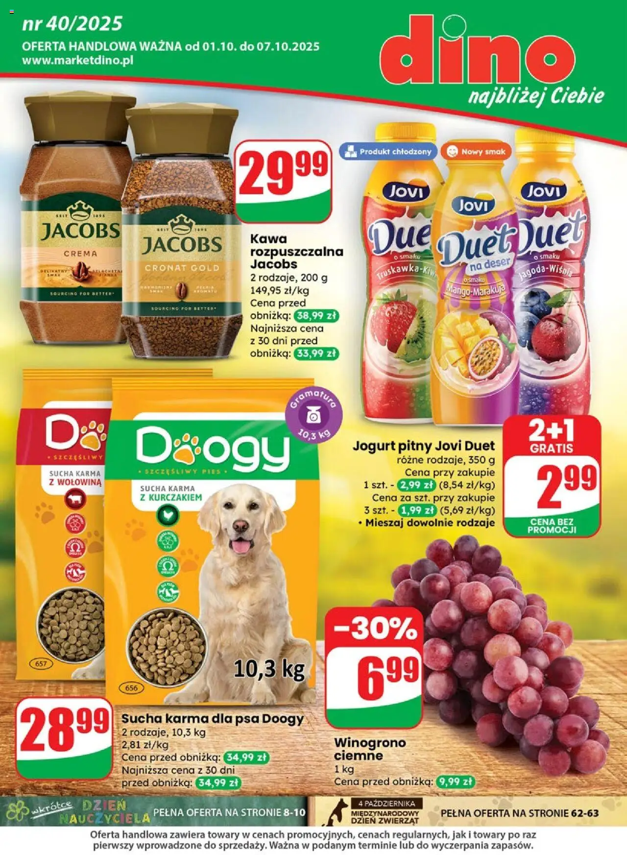 Dino Gazetka od 01.10.2025 | Strona: 1 | Produkty: Karma dla psa, Jogurt, Kawa, Sucha karma dla psa