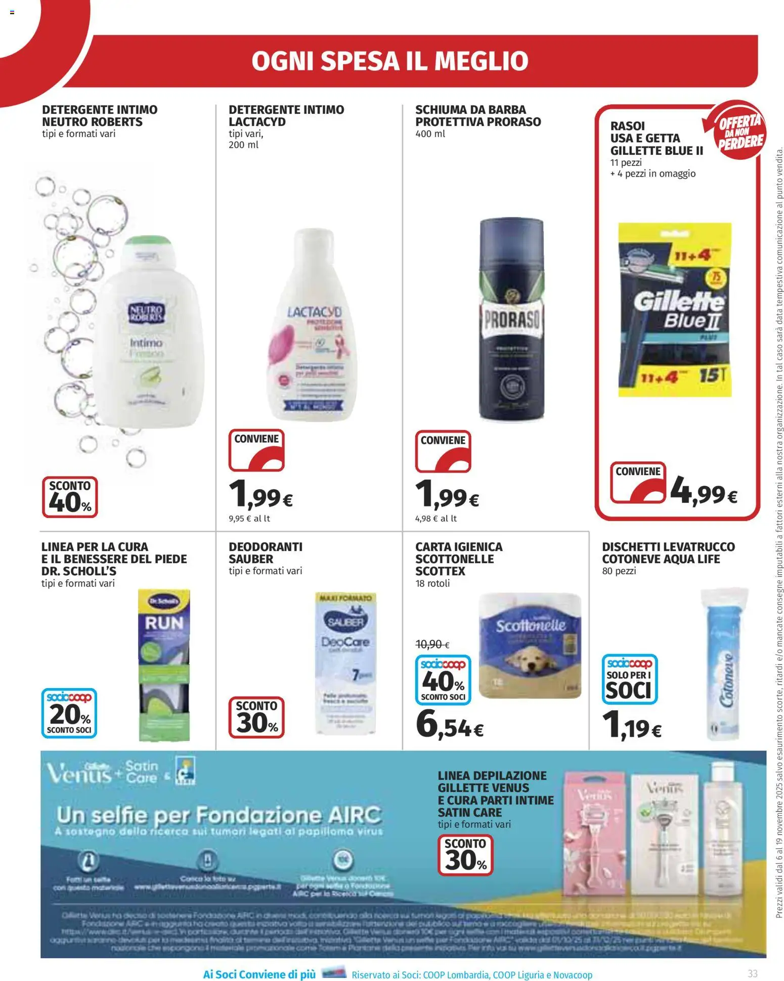 Volantino Ipercoop del 06.11.2025 | Pagina: 33 | Prodotti: Schiuma da barba, Carta igienica, Detergente, Data