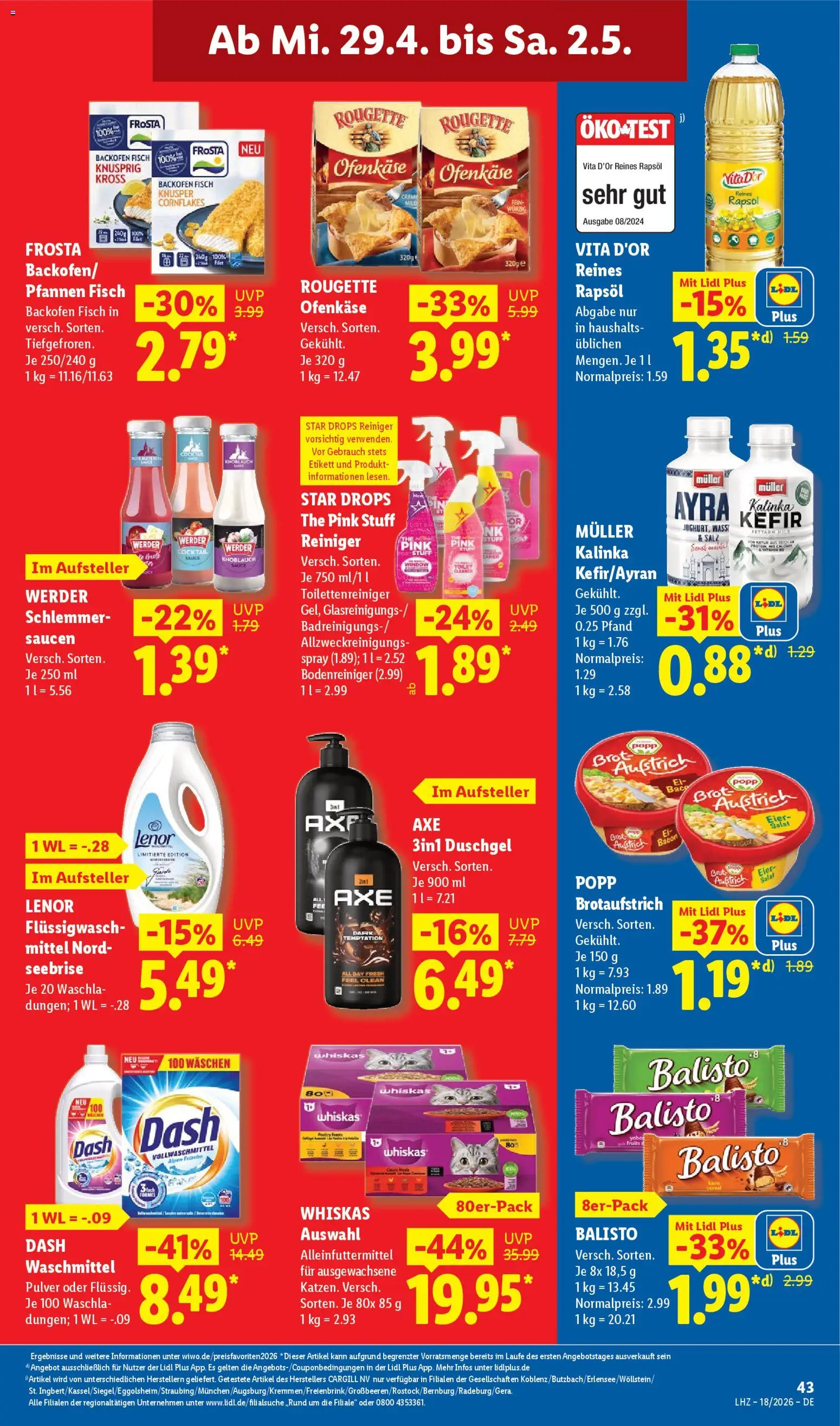 Lidl Prospekt – gültig ab 27.04.2026 | Seite: 63 | Produkte: Kefir, Rapsöl, Duschgel, Fisch