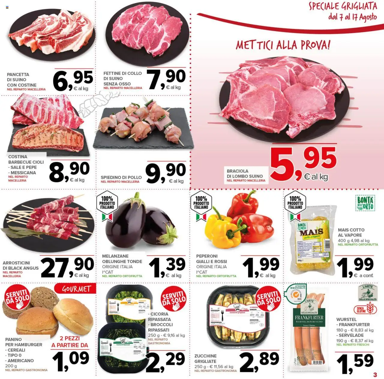 Volantino Todis del 07.08.2025 | Pagina: 3 | Prodotti: Pancetta, Barbecue, Zucchine, Hamburger
