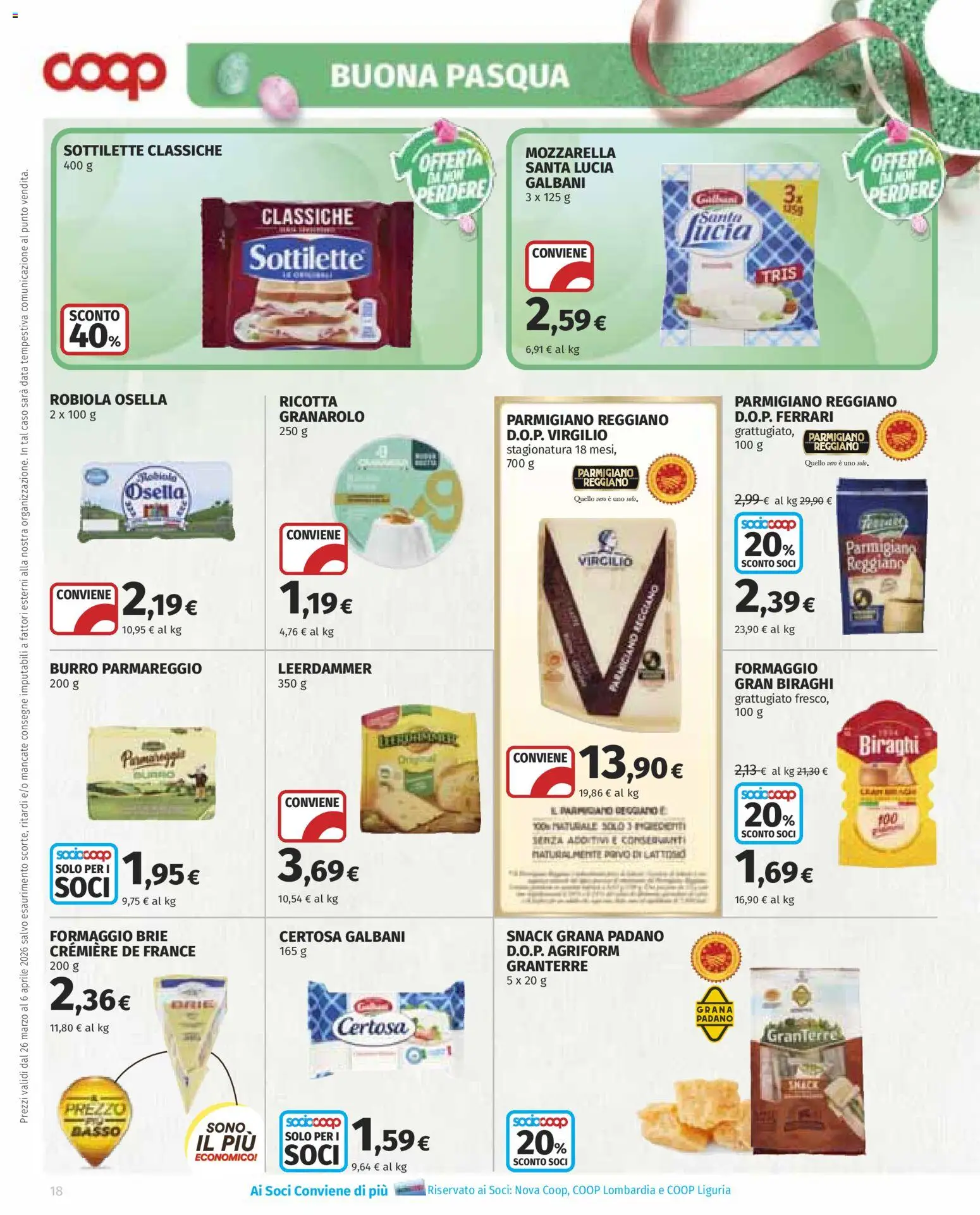 Volantino COOP del 26.03.2026 | Pagina: 18 | Prodotti: Data, Ricotta, Parmigiano, Robiola