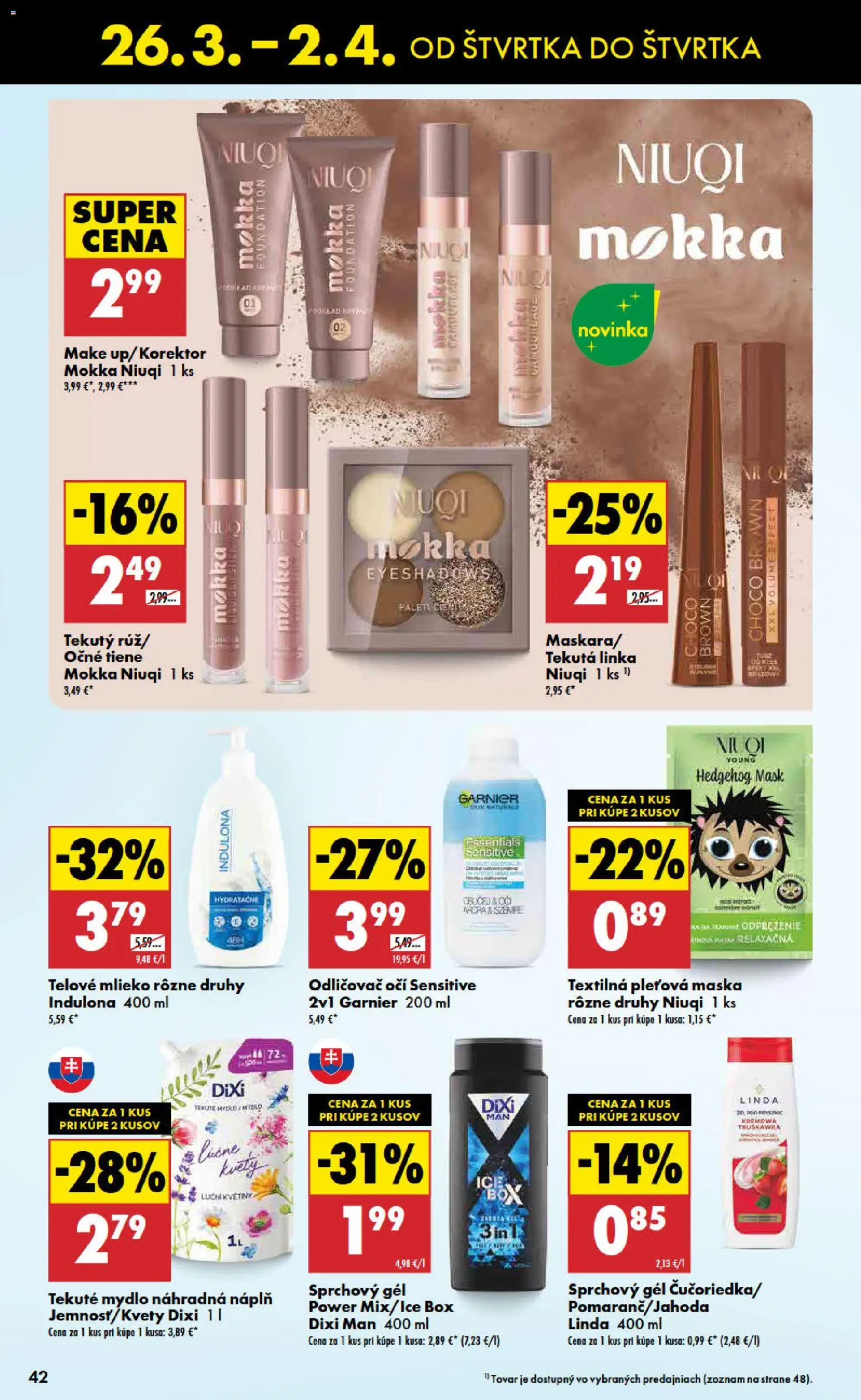 Nové Biedronka akcie – leták je platný od 26.03.2026 | Strana: 42 | Produkty: Korektor, Očné tiene, Odličovač očí, Sprchový gél