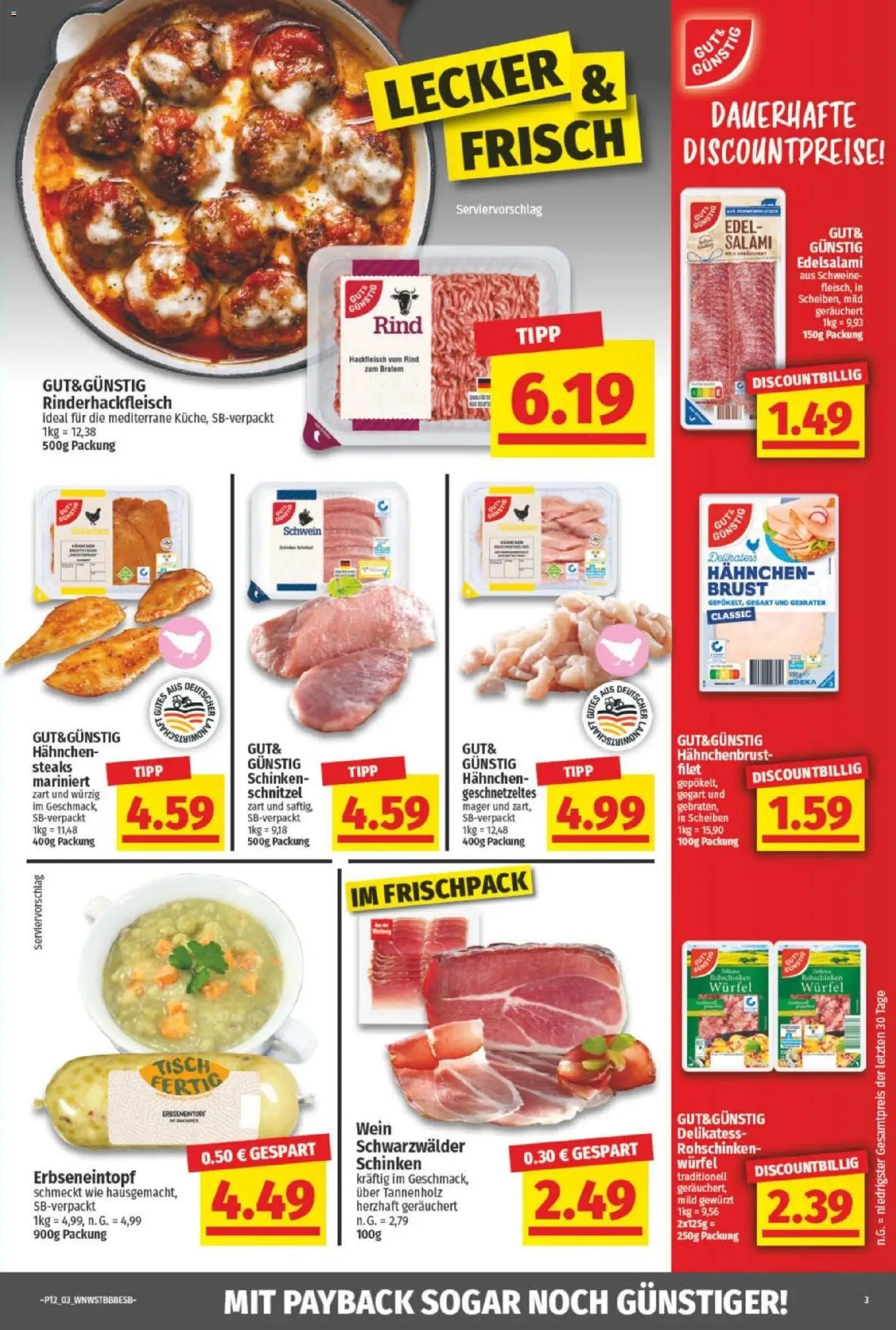 NP Discount Prospekt – gültig ab 16.03.2026 | Seite: 3 | Produkte: Hahnchen, Salami, Schinken, Wein