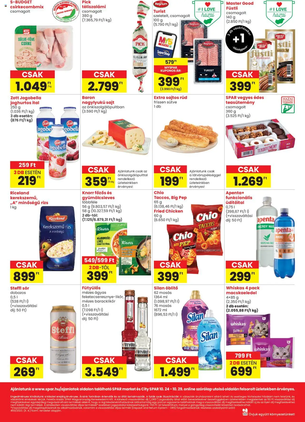 Spar akciós ujság - amely érvényes a következő dátumtól: 24.10.2025 | Oldal: 2 | Termékek: Macskaeledel, Whiskas, Sör, Téliszalámi