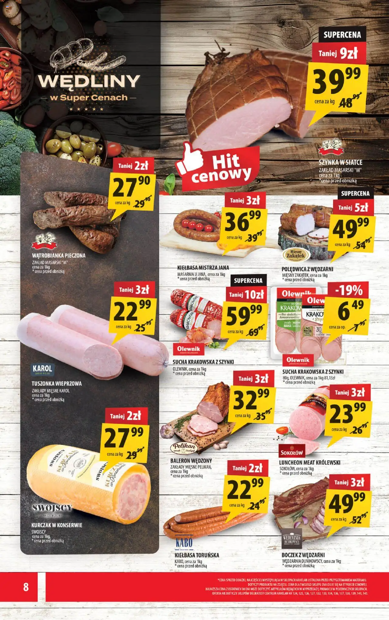 Arhelan Gazetka od 29.08.2025 | Strona: 8 | Produkty: Kiełbasa, Delikatesy, Boczek, Wędliny
