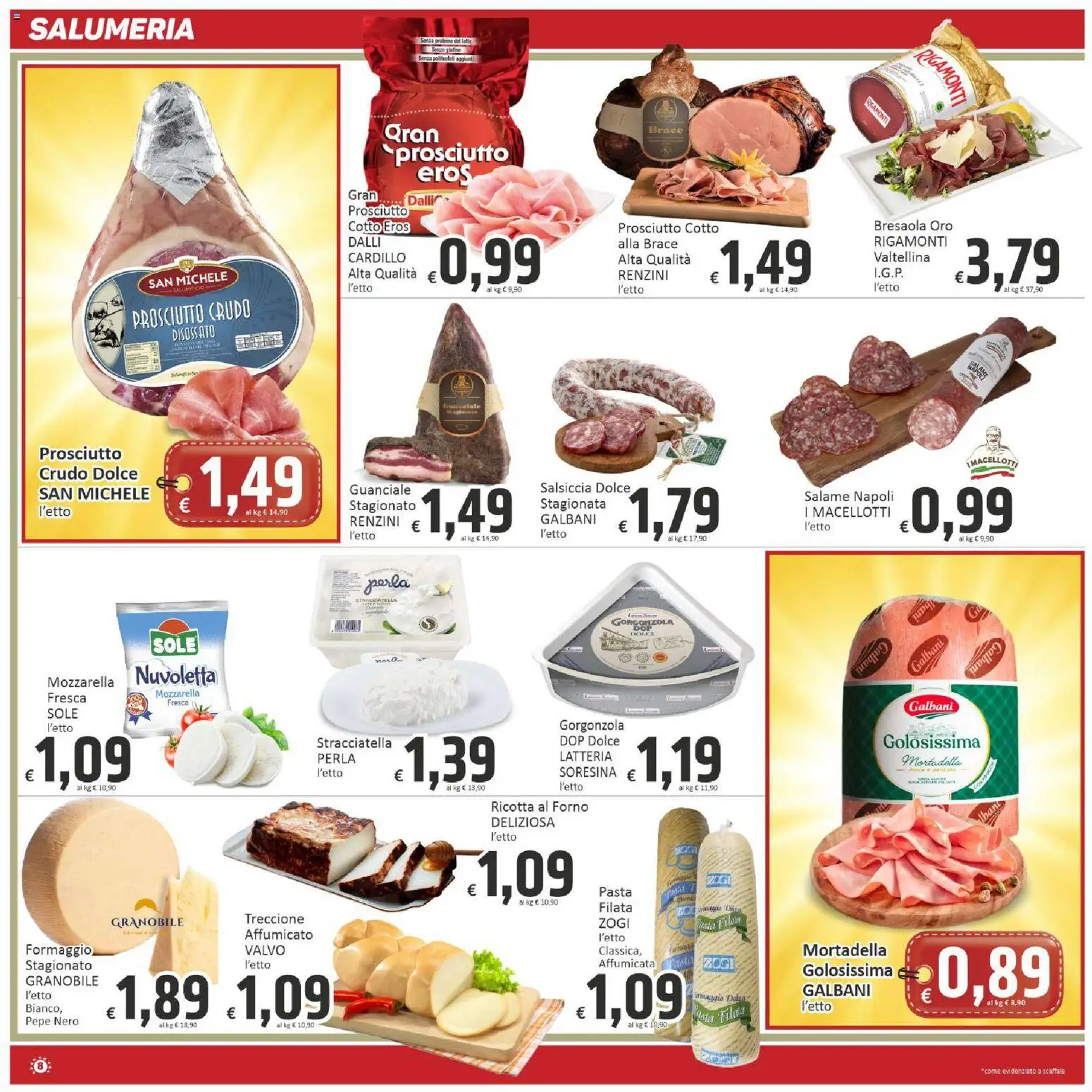 Volantino Paghi Poco del 07.04.2026 | Pagina: 8 | Prodotti: Prosciutto Crudo, Prosciutto Cotto, Latte, Scaffale