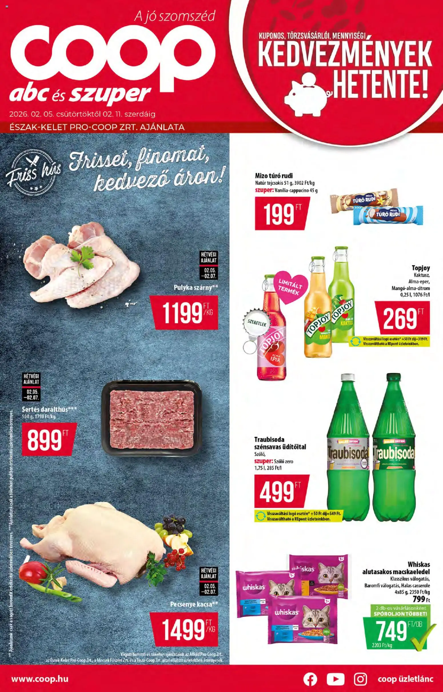 COOP akciós ujság - amely érvényes a következő dátumtól: 05.02.2026 | Oldal: 1 | Termékek: Szőlő, Kacsa, Eper, Túró