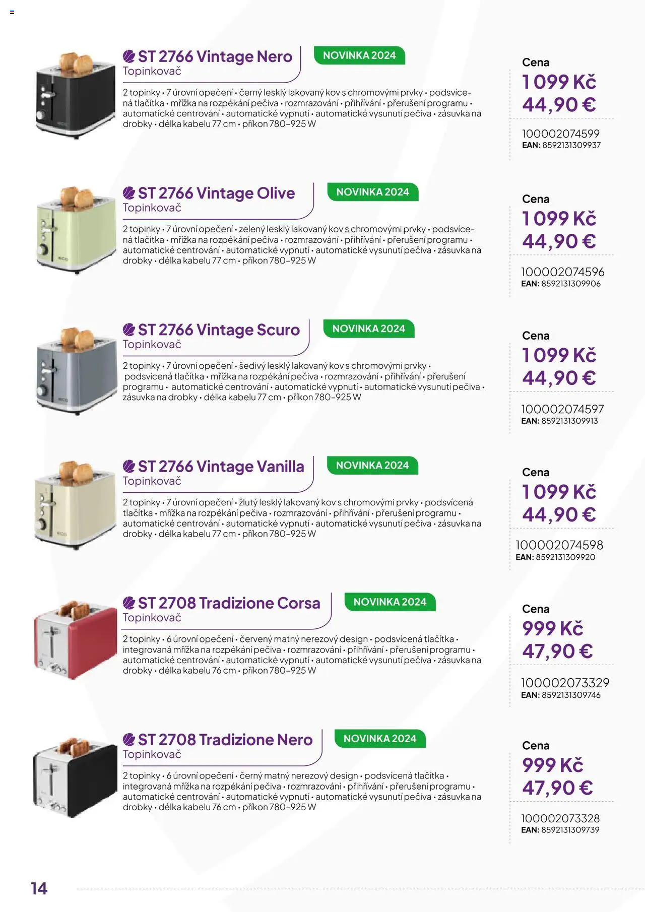 Expert elektro katalog - ECG - Malé domácí spotřebiče od 01.10.2024 | Strana: 14 | Produkty: Topinkovač, Zásuvka