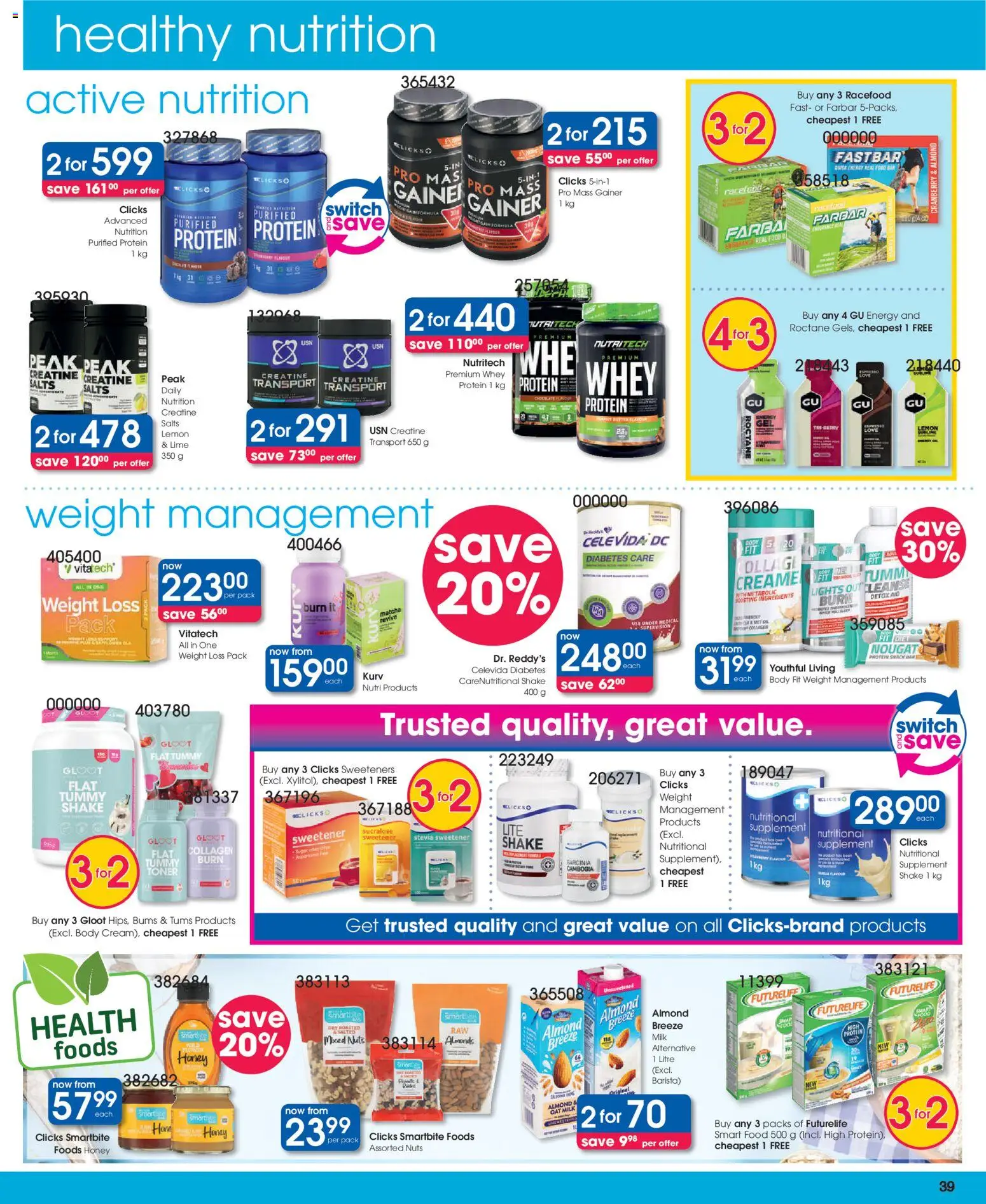 New Clicks catalogue – valid from 25.03.2026 | Page: 39 | Products: Toner, Chocolate, Nuts, Body cream