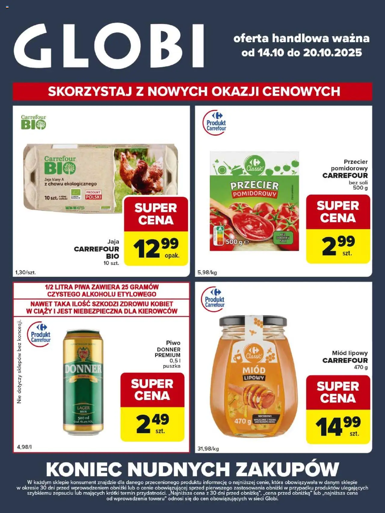Carrefour Gazetka - Globi od 14.10.2025 | Strona: 1 | Produkty: Miód, Piwo, Jaja