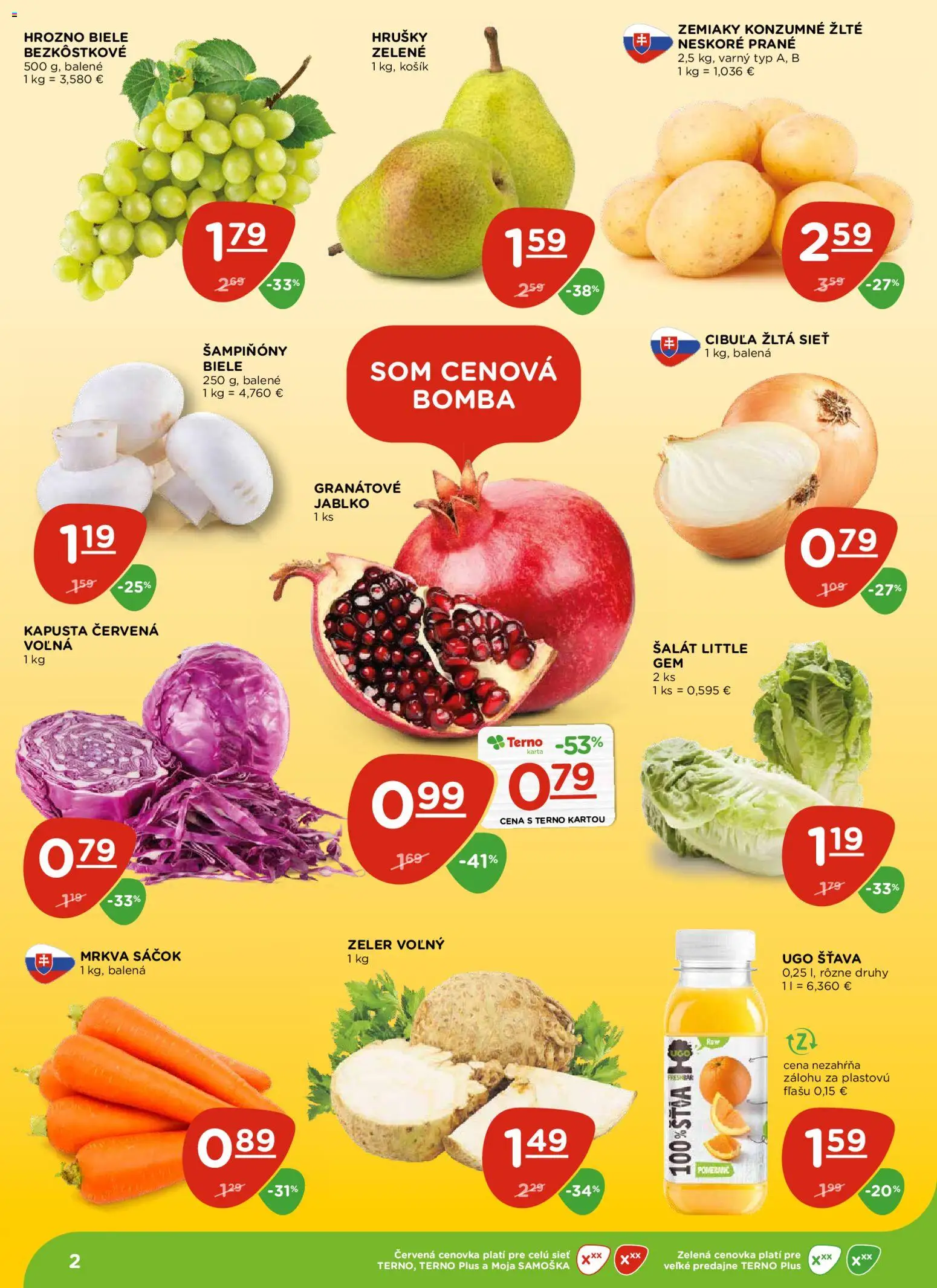Nové Terno akcie – leták je platný od 23.10.2025 | Strana: 2 | Produkty: Kapusta, Mrkva, Šalát, Cibuľa