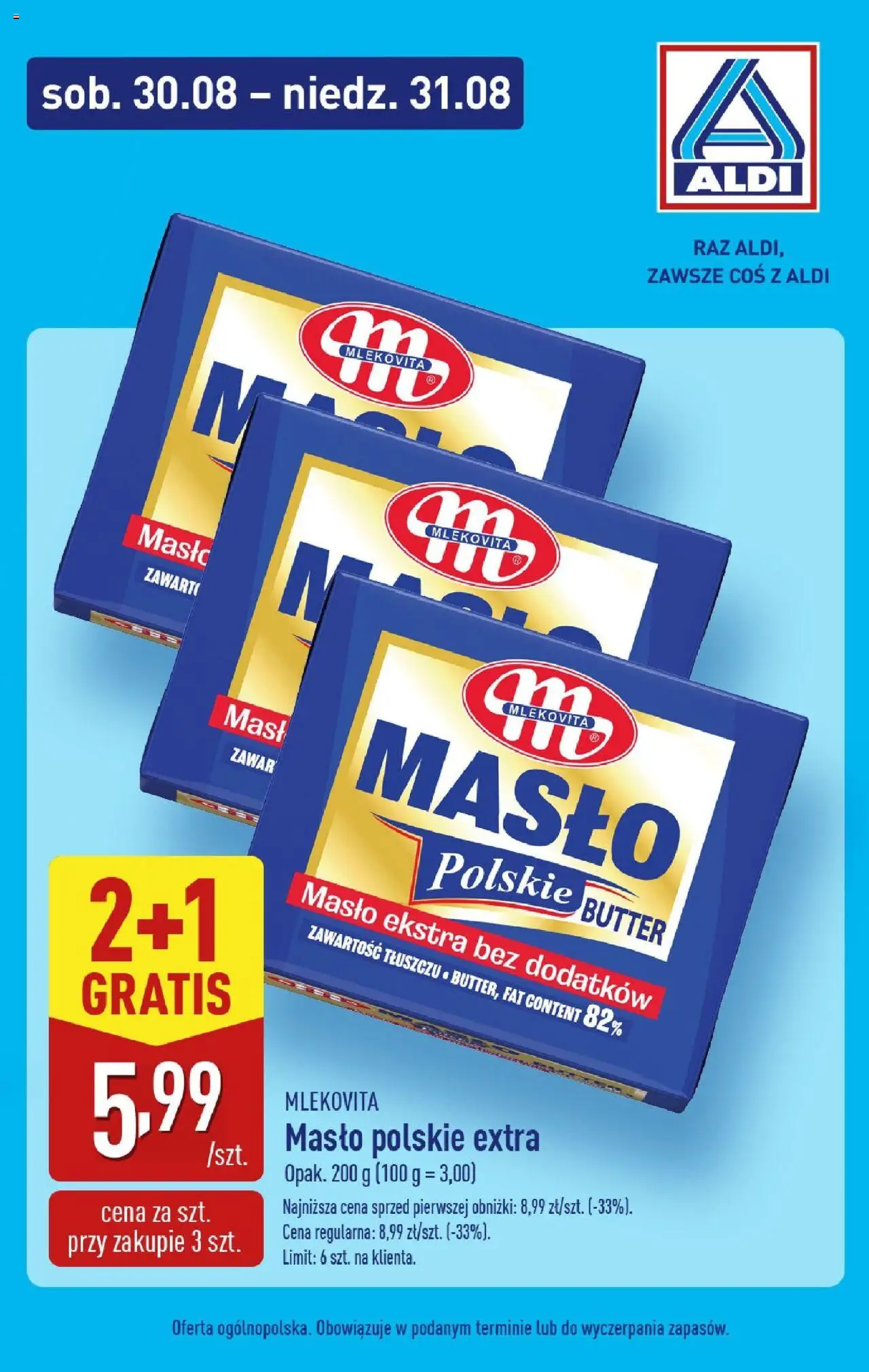 Aldi Gazetka - Super sobota i niedziela od 30.08.2025 | Strona: 1 | Produkty: Masło Polskie, Masło