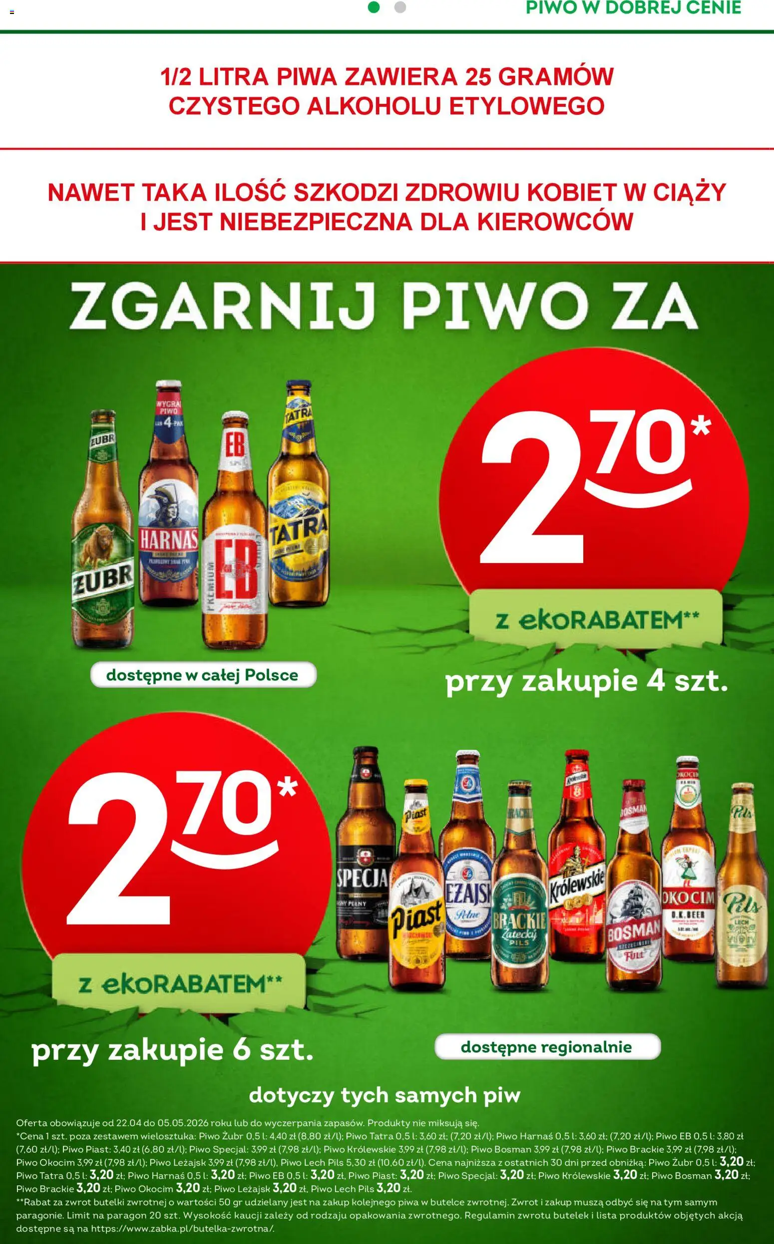 Żabka gazetka od 22.04.2026 | Strona: 8 | Produkty: Piwo żubr, Piwo Bosman, Harnaś, Piwo