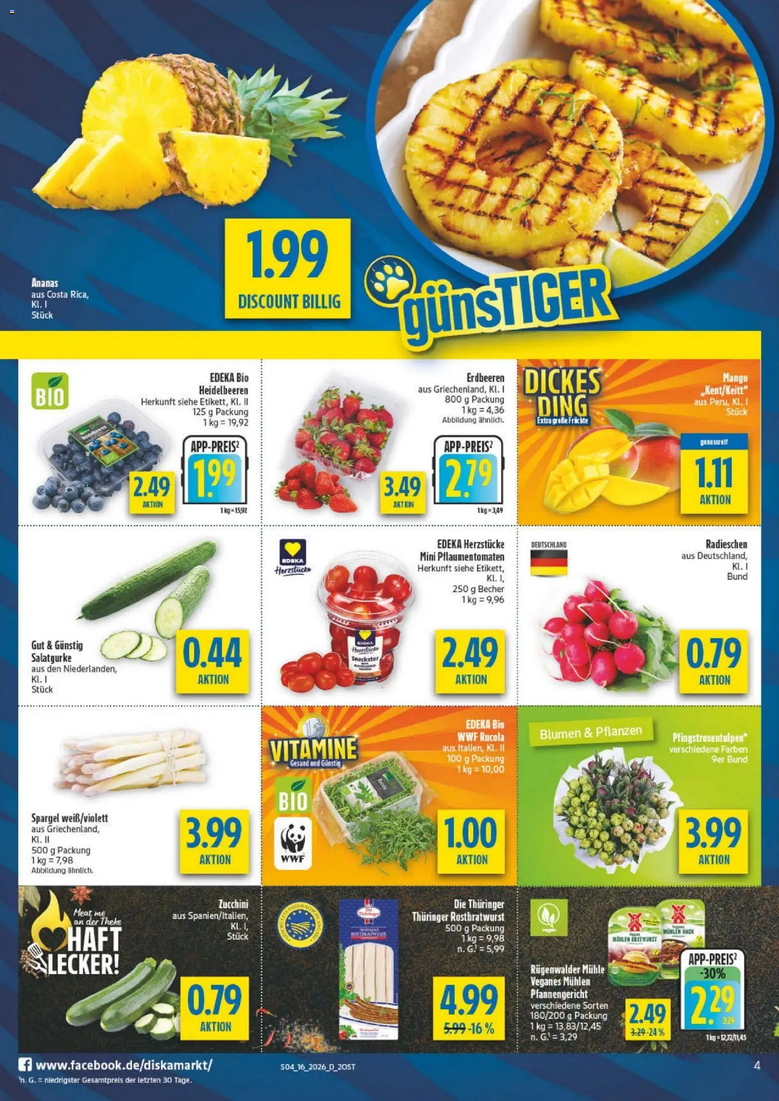 Diska Prospekt 	 – gültig ab 13.04.2026 | Seite: 4 | Produkte: Mühle, Theke, Bratwurst, Heidelbeeren