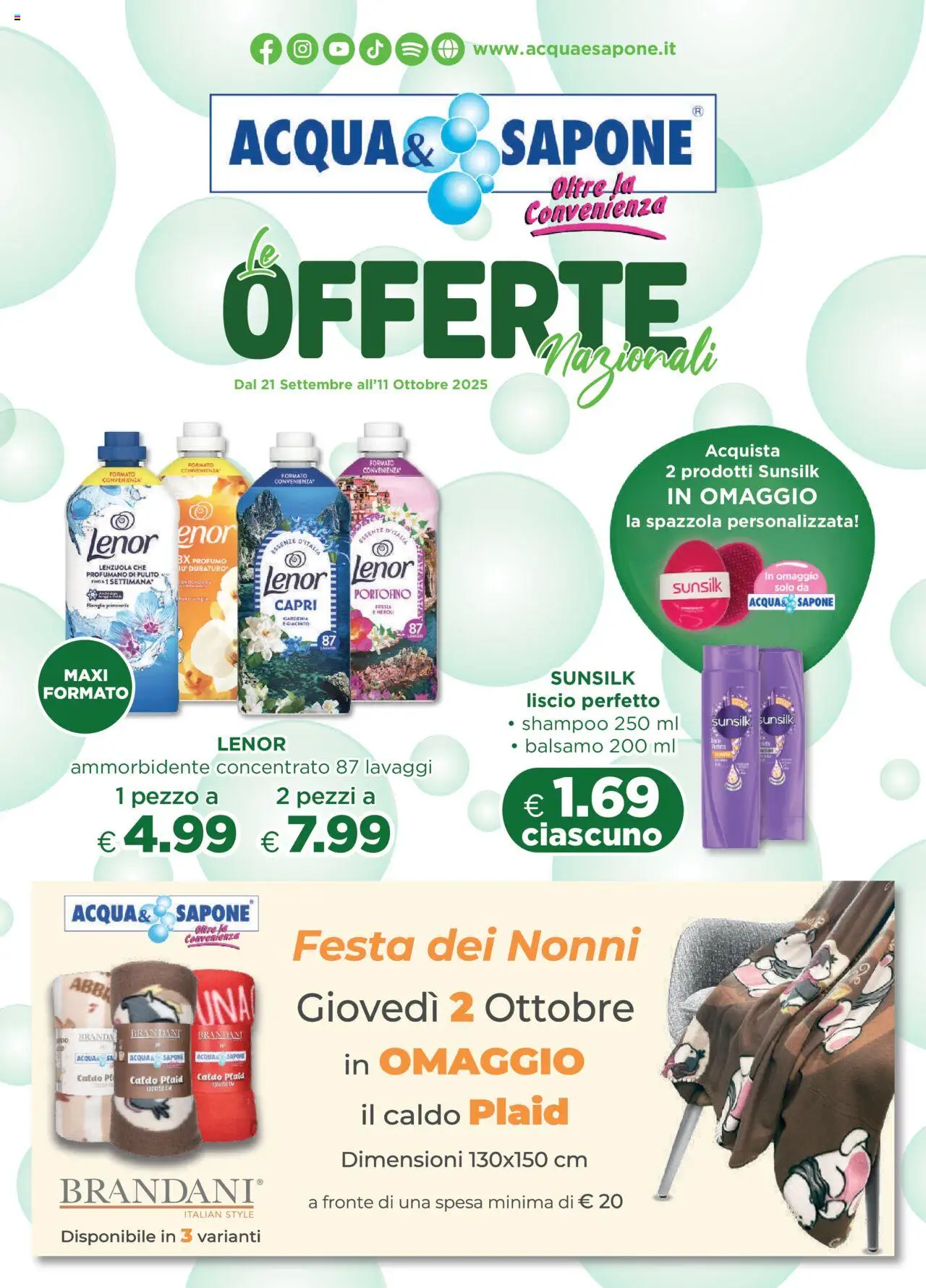 Volantino Acqua e Sapone del 21.09.2025 | Pagina: 1 | Prodotti: Spazzola, Shampoo, Plaid, Profumo