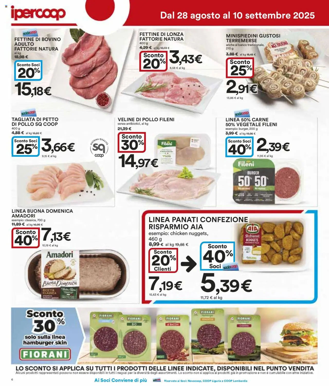 Volantino Ipercoop del 28.08.2025 | Pagina: 6 | Prodotti: Bovino, Veline, Nuggets, Hamburger