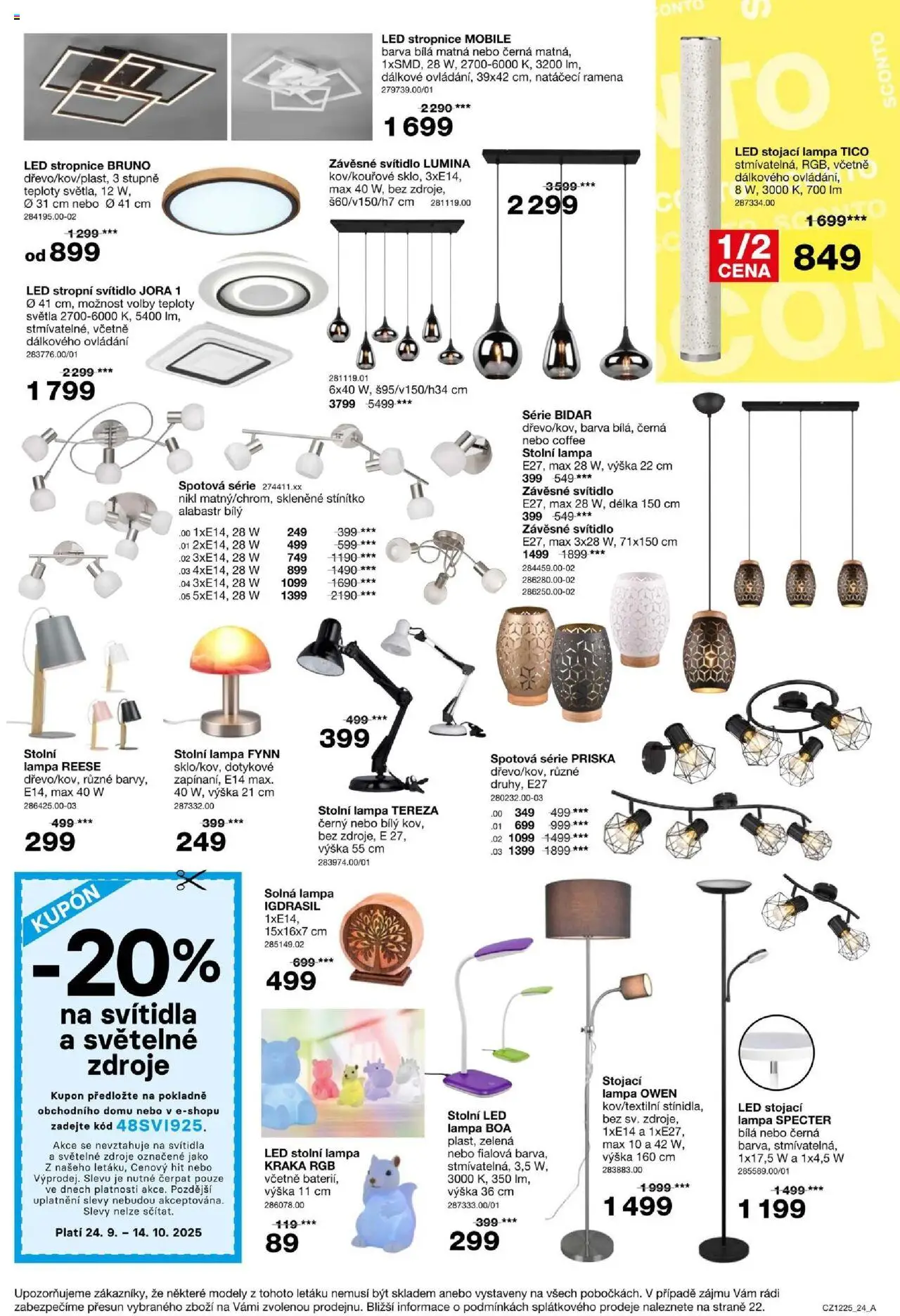 Sconto nábytek leták od 24.09.2025 | Strana: 24 | Produkty: Stolní lampa, Stojací lampa, Modely, LED