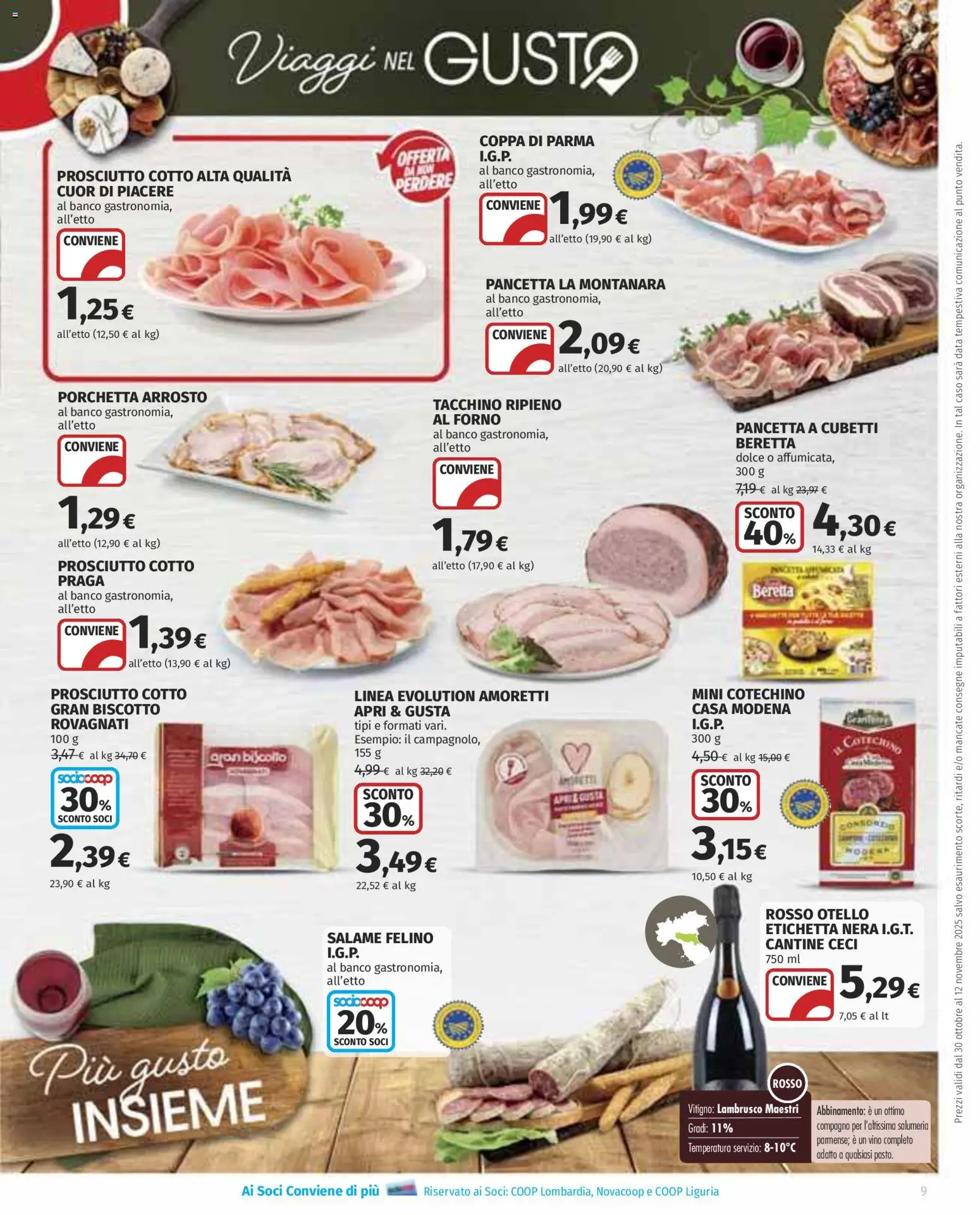 Volantino COOP del 30.10.2025 | Pagina: 9 | Prodotti: Prosciutto Cotto, Salame, Ceci, Forno