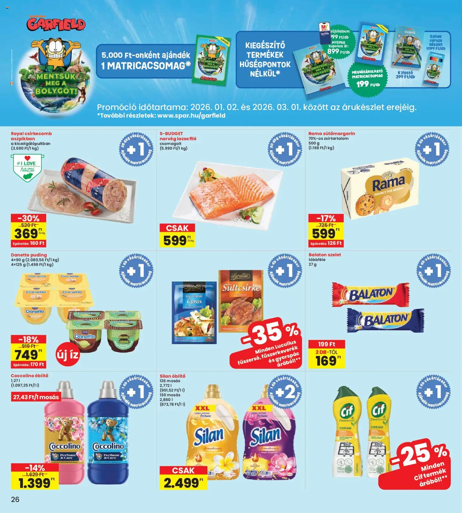 Interspar akciós ujság - amely érvényes a következő dátumtól: 19.02.2026 | Oldal: 26 | Termékek: Puding, Coccolino, Fűszerkeverék, Rama