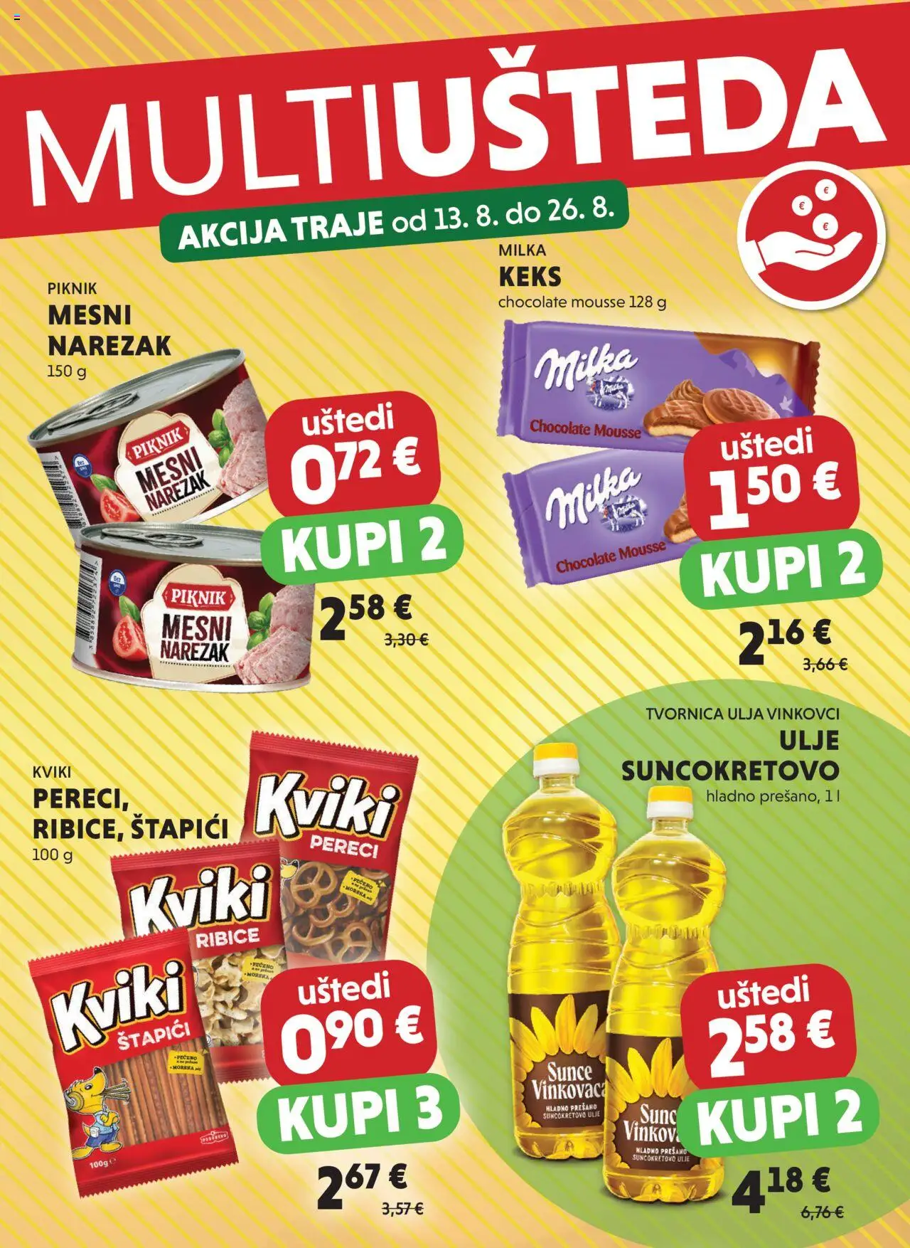 Studenac katalog | vrijedi od 13.08.2025 | Stranica: 1 | Proizvodi: Suncokretovo ulje, Keks, Štapići, Pereci
