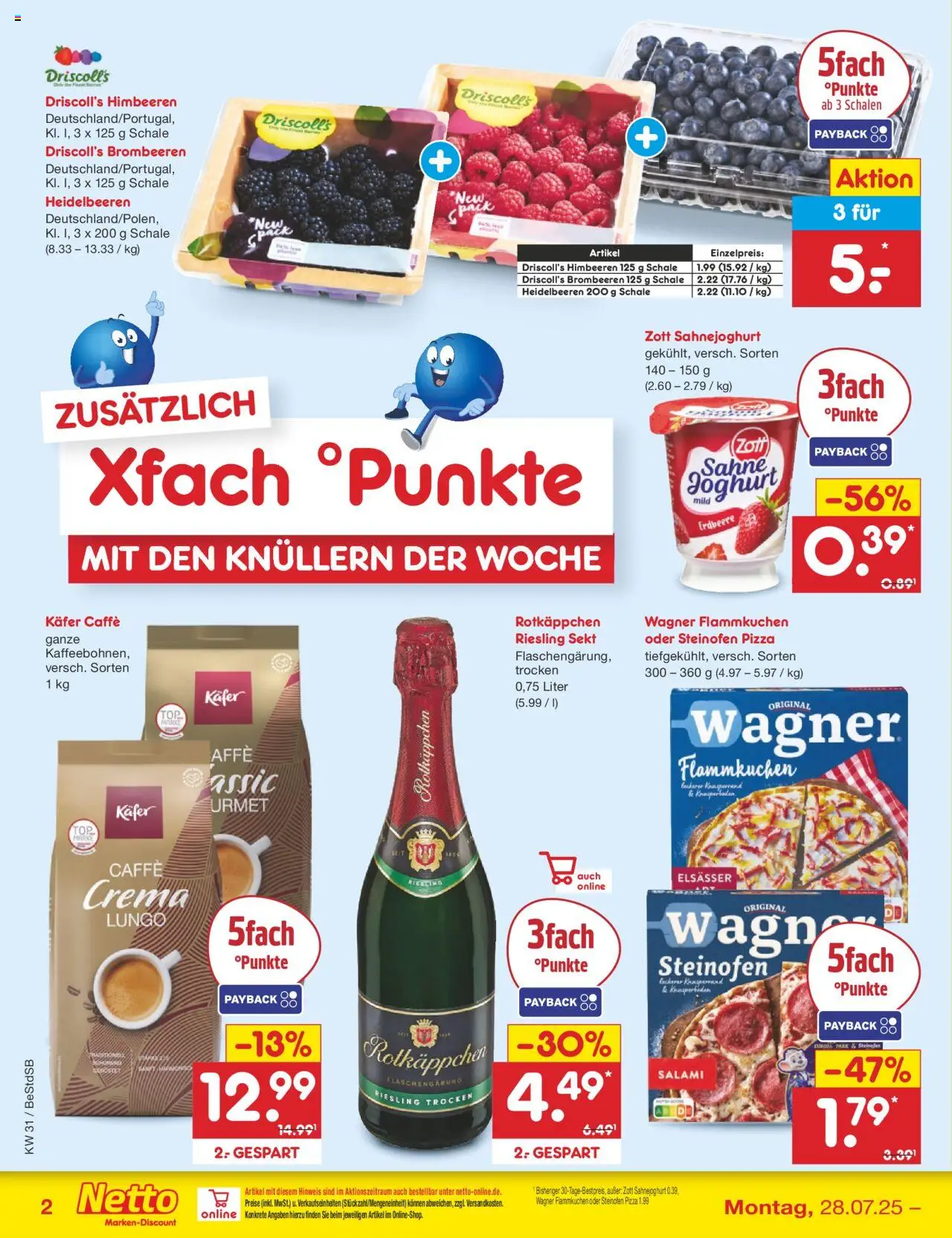 Netto Marken-Discount Prospekt 	 - gültig ab dem 28.07.2025 | Seite: 2 | Produkte: Himbeeren, Joghurt, Pizza, Sahne